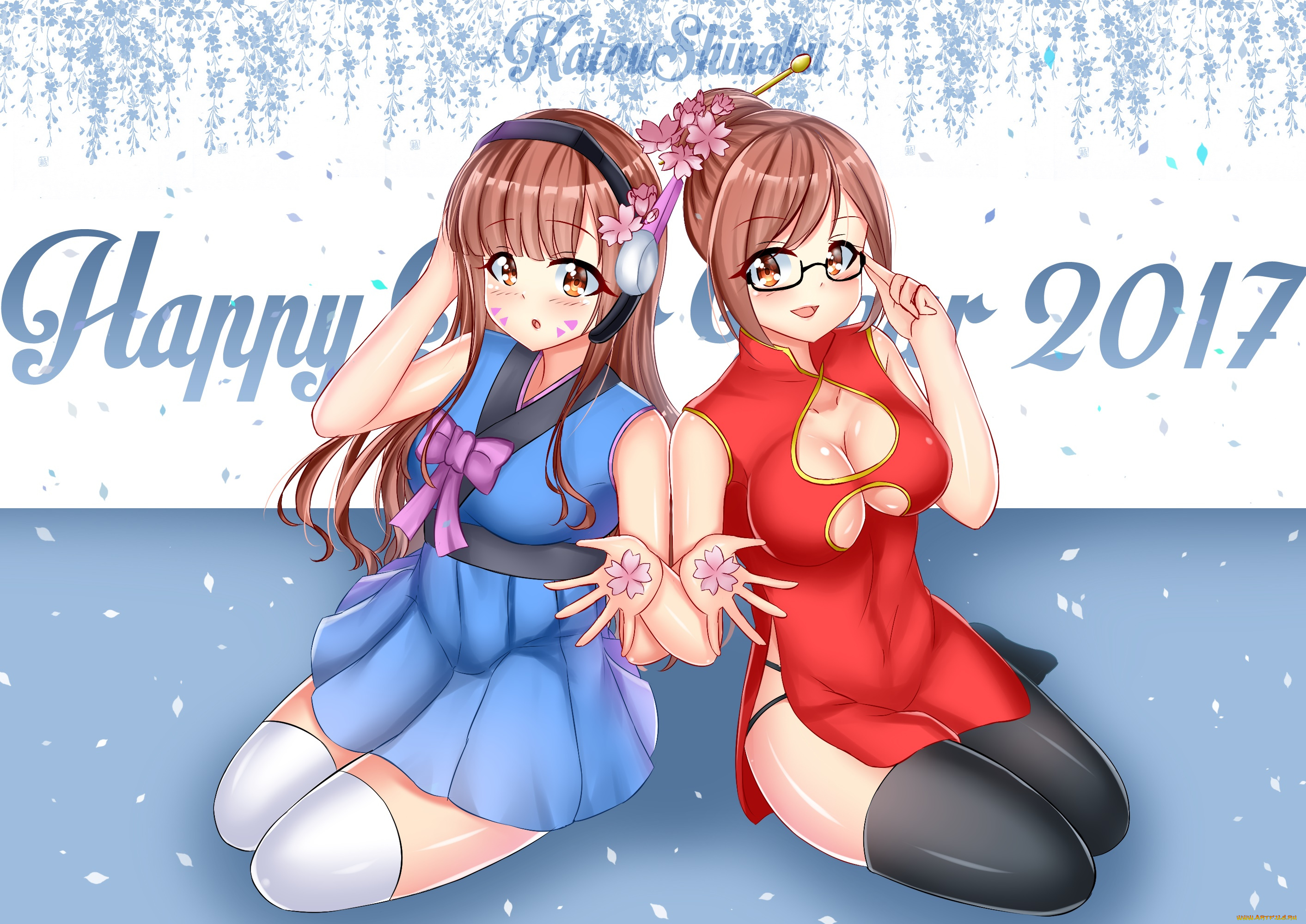 аниме, зима, , новый, год, , рождество, фон, взгляд, девушки