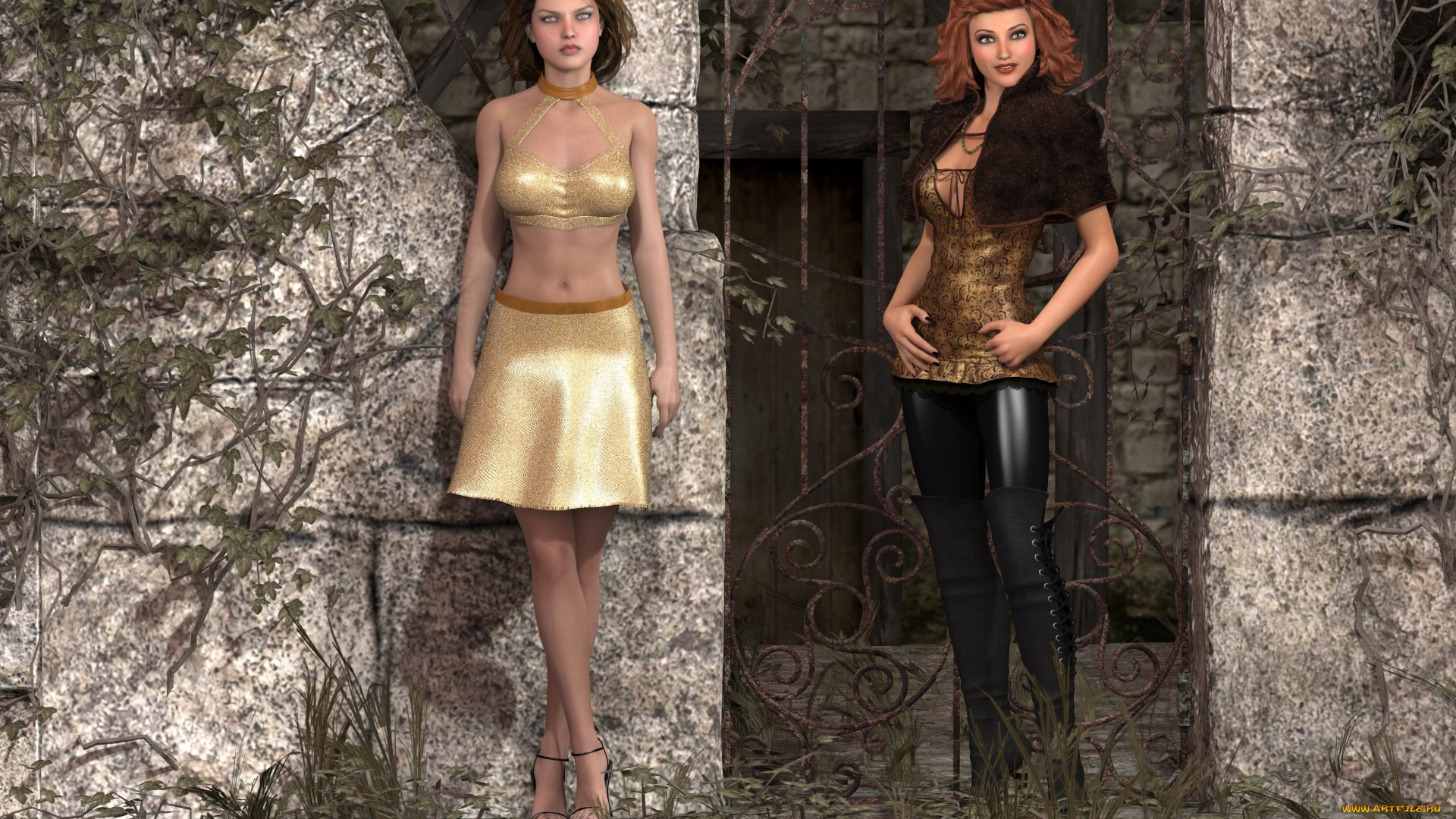 3д, графика, люди, , people, девушки, взгляд, фон