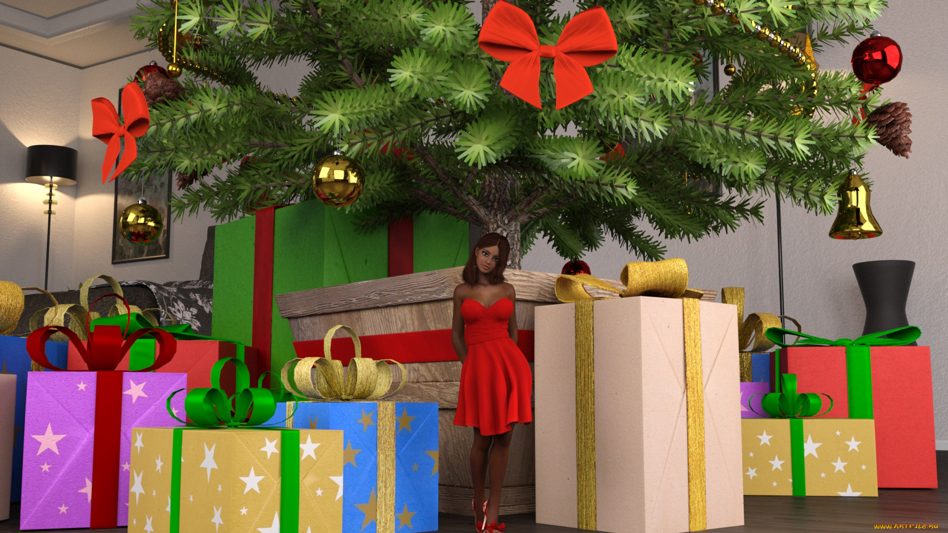 3д, графика, праздники, , holidays, девушка, фон, взгляд