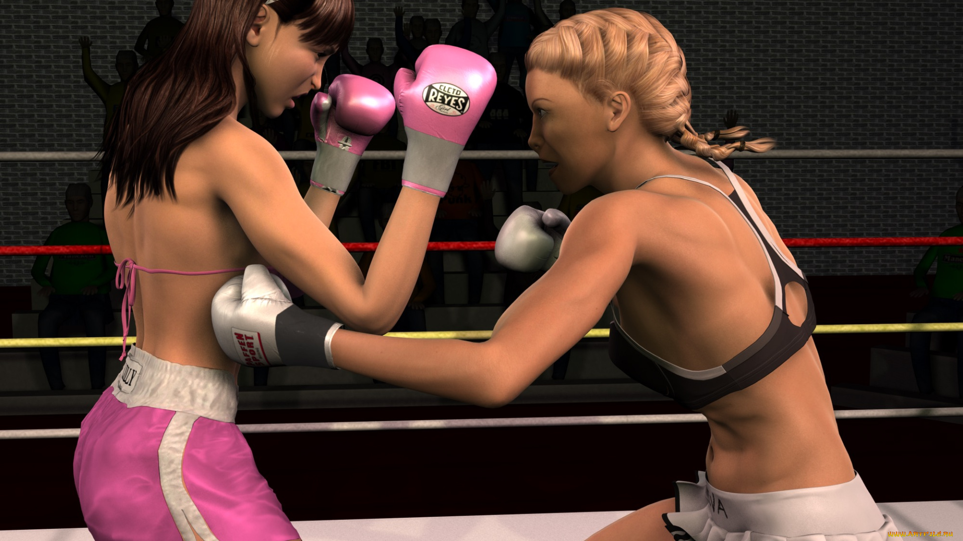 3д, графика, спорт, , sport, бокс, ринг, фон, взгляд, девушки