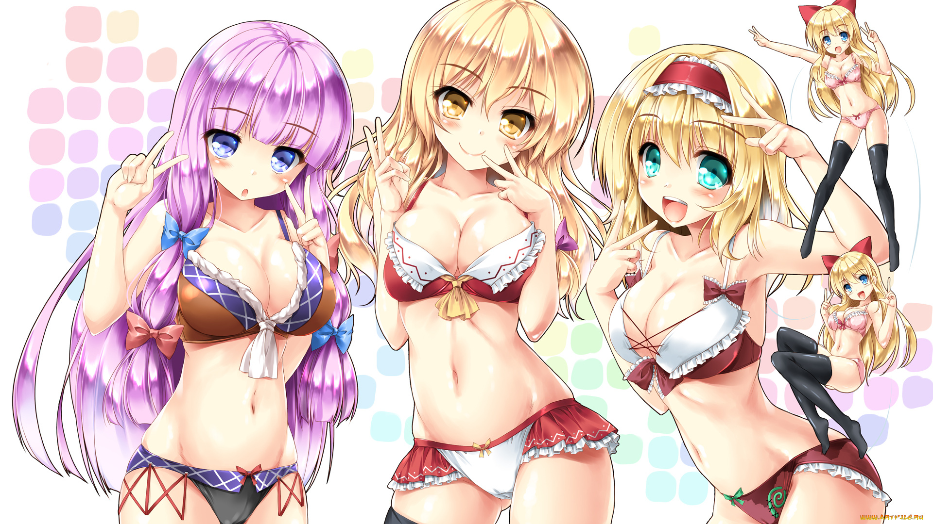 аниме, touhou, взгляд, девушки, фон