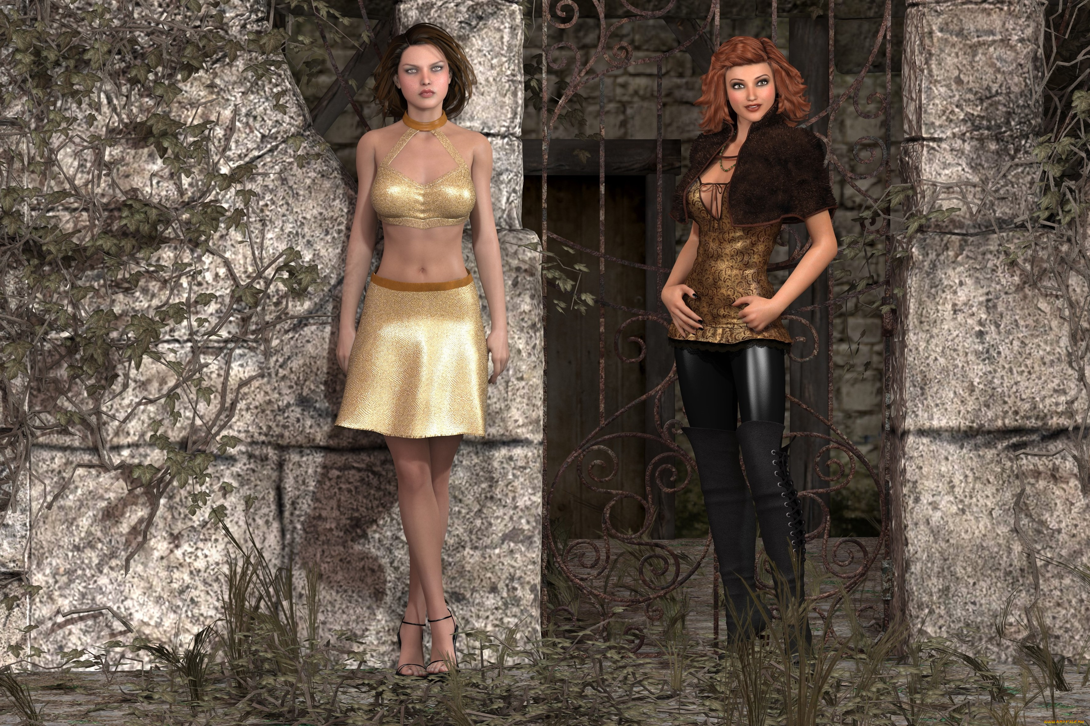 3д, графика, люди, , people, девушки, взгляд, фон