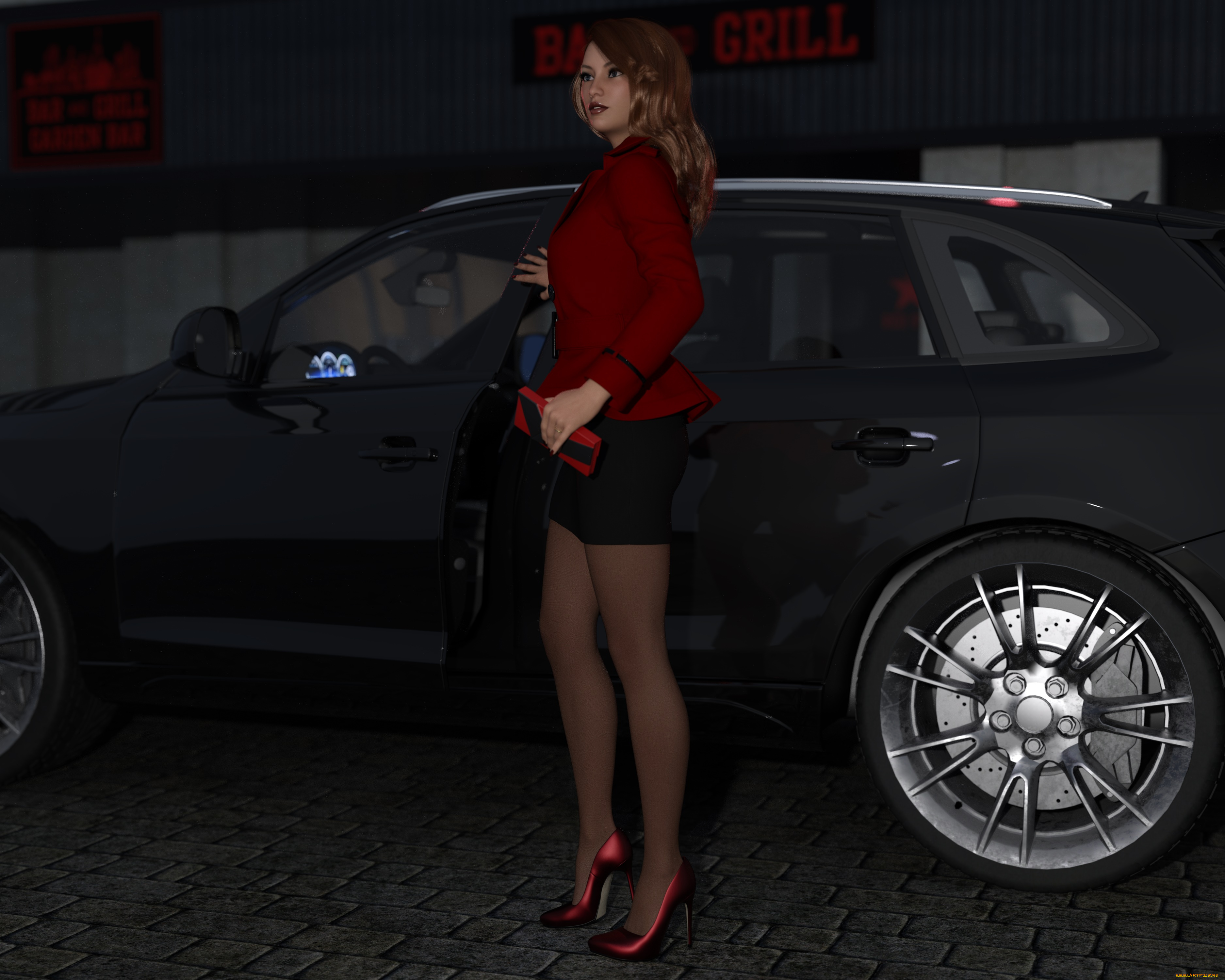 3д, графика, люди-авто, мото, , people-, car, , , moto, фон, взгляд, девушка