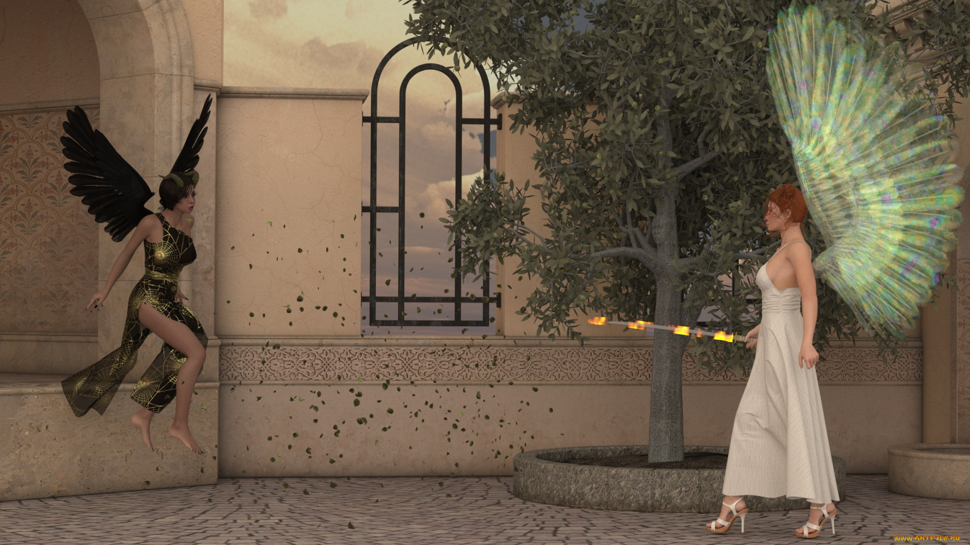 3д, графика, эльфы, , elves, фон, взгляд, эльфийки