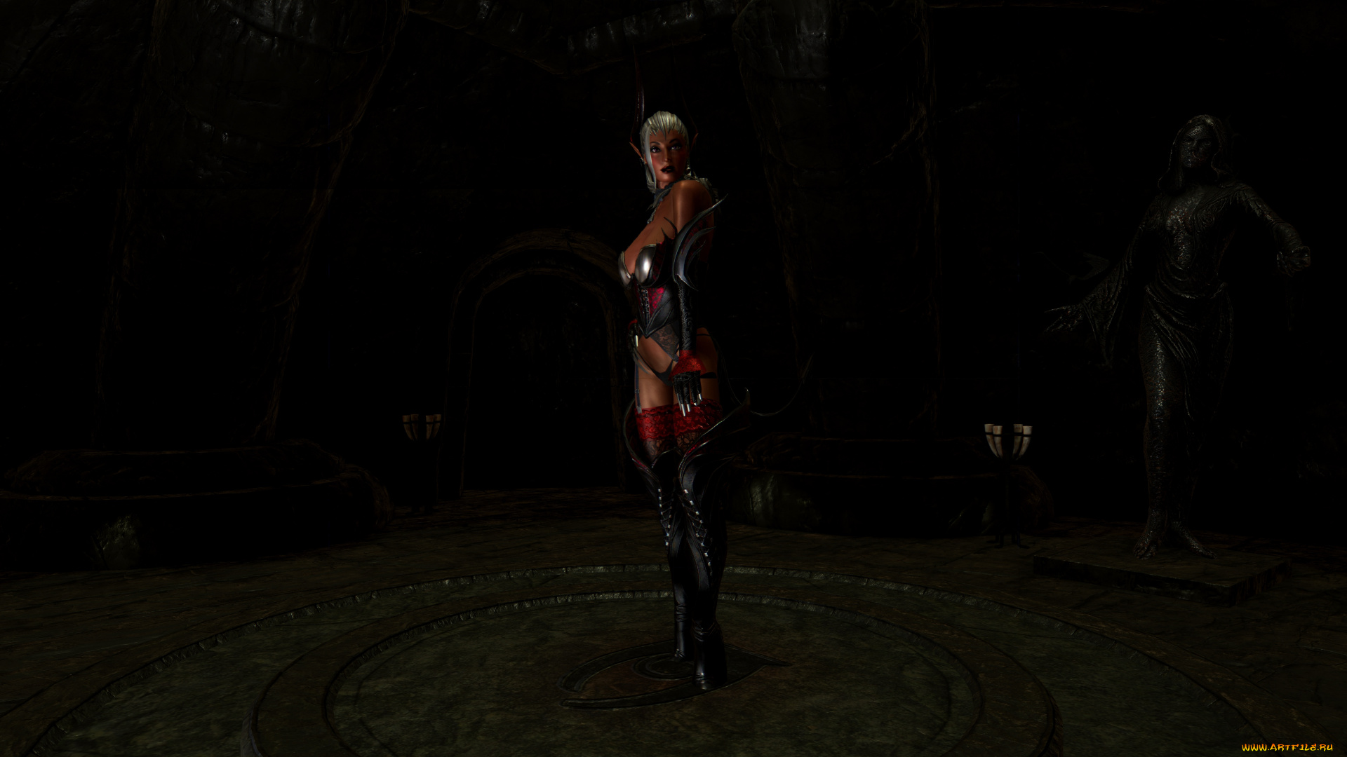 3д, графика, эльфы, , elves, фон, взгляд, эльфийка