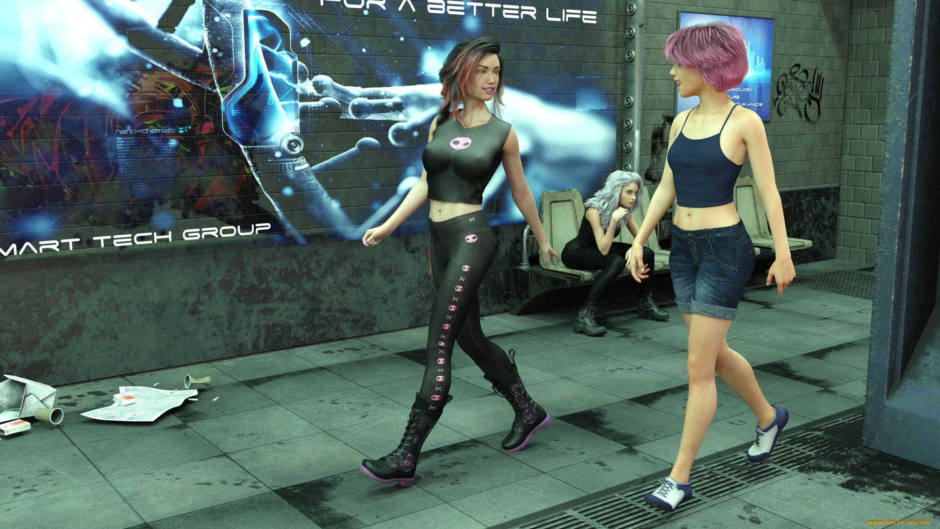 3д, графика, фантазия, , fantasy, девушки, фон, взгляд