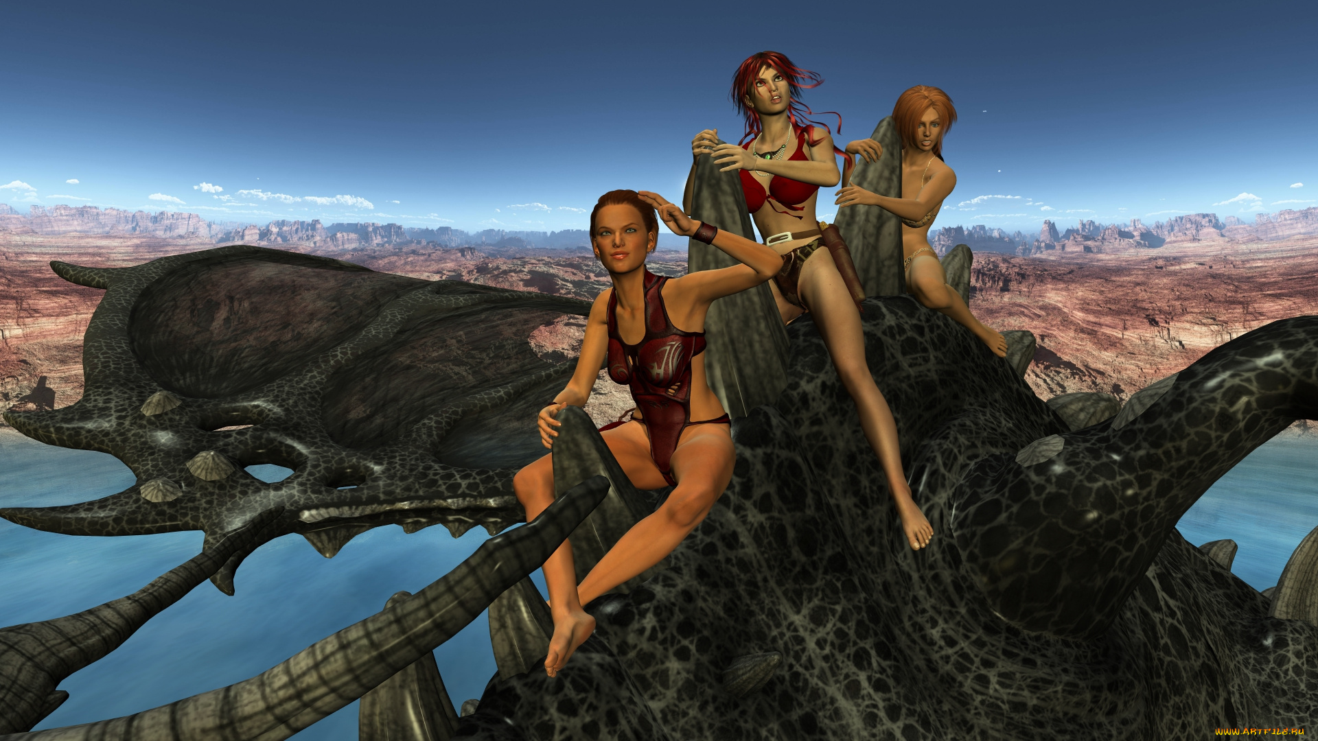 3д, графика, фантазия, , fantasy, дракон, взгляд, фон, девушка