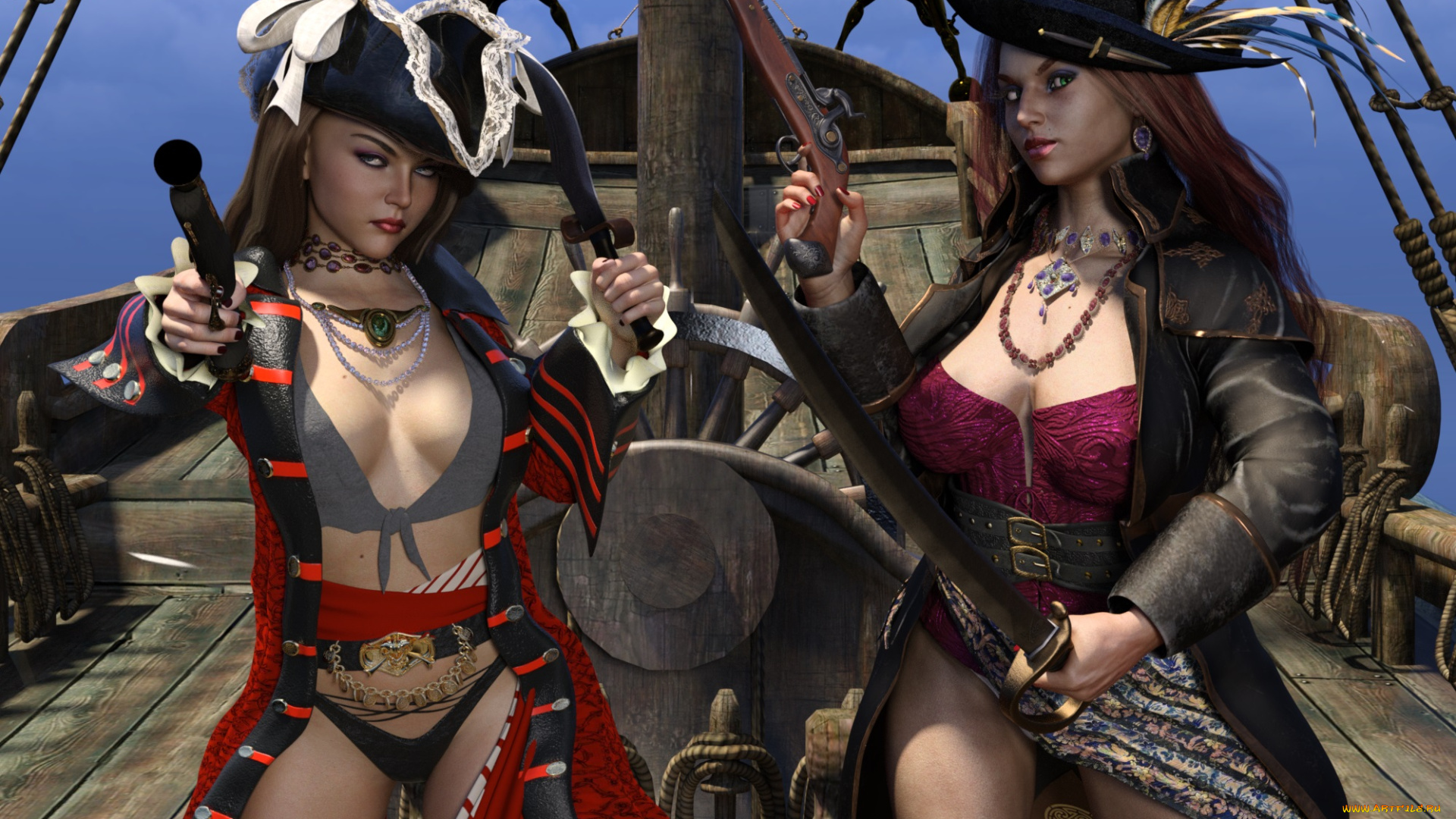 3д, графика, фантазия, , fantasy, взгляд, девушки, фон