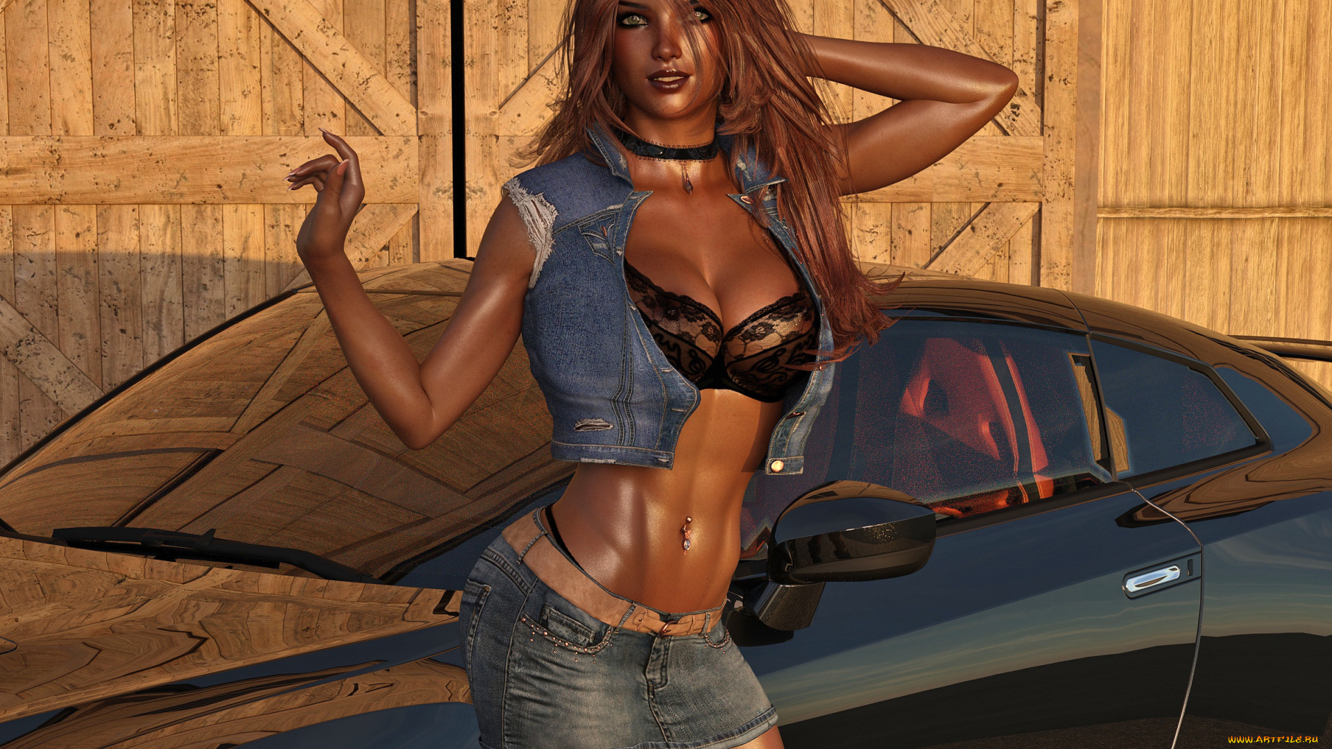 3д, графика, люди-авто, мото, , people-, car, , , moto, фон, взгляд, девушка