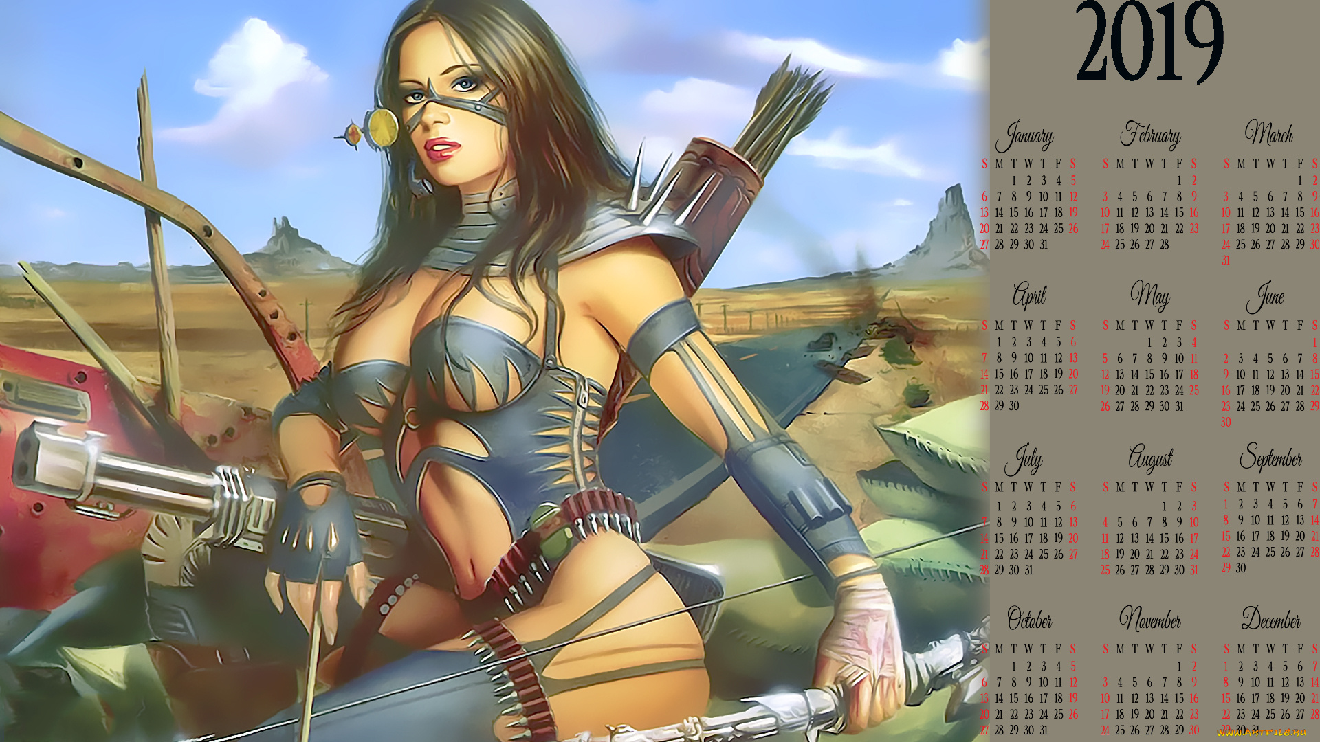 календари, фэнтези, оружие, взгляд, воительница, девушка