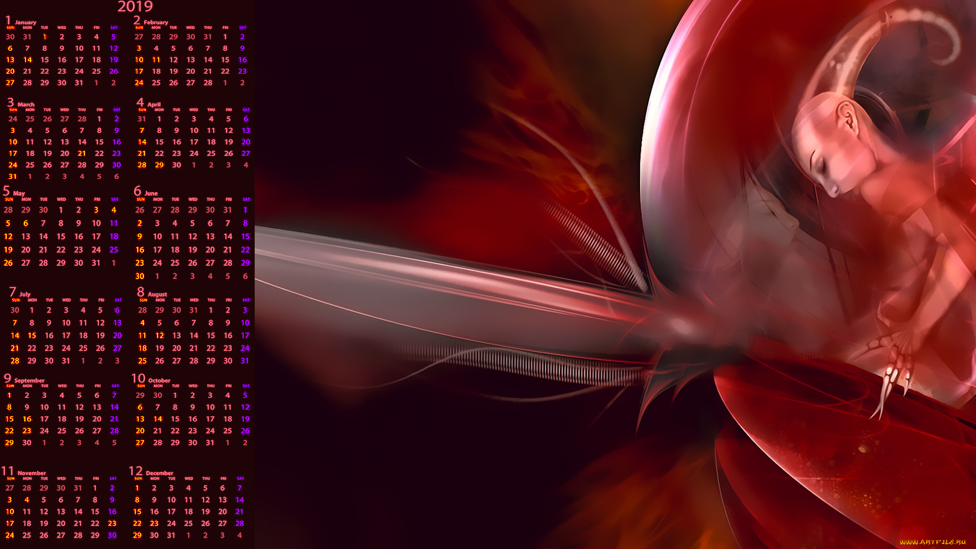 календари, фэнтези, шар, профиль, существо