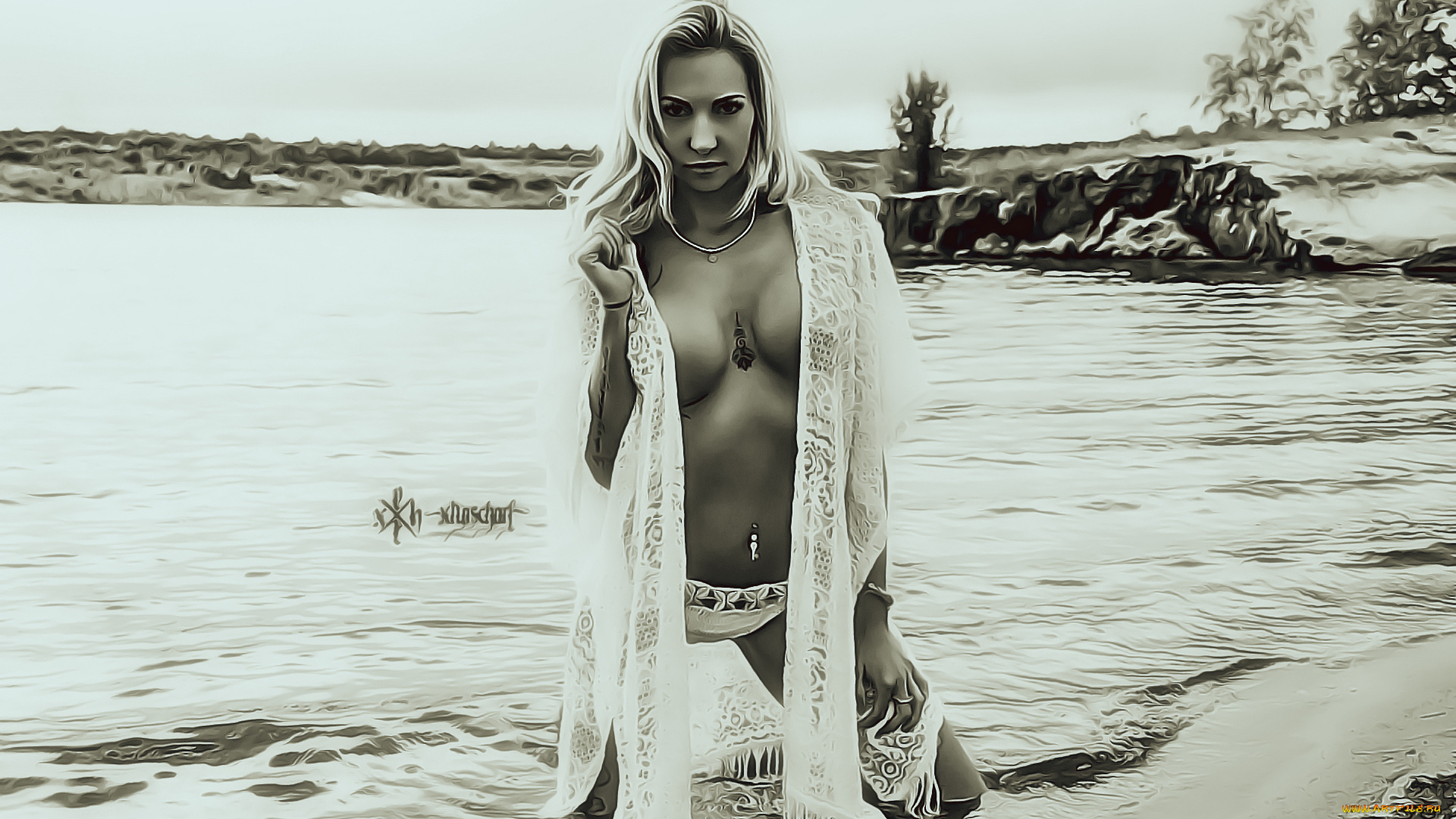 календари, компьютерный, дизайн, девушка, водоем, эротика