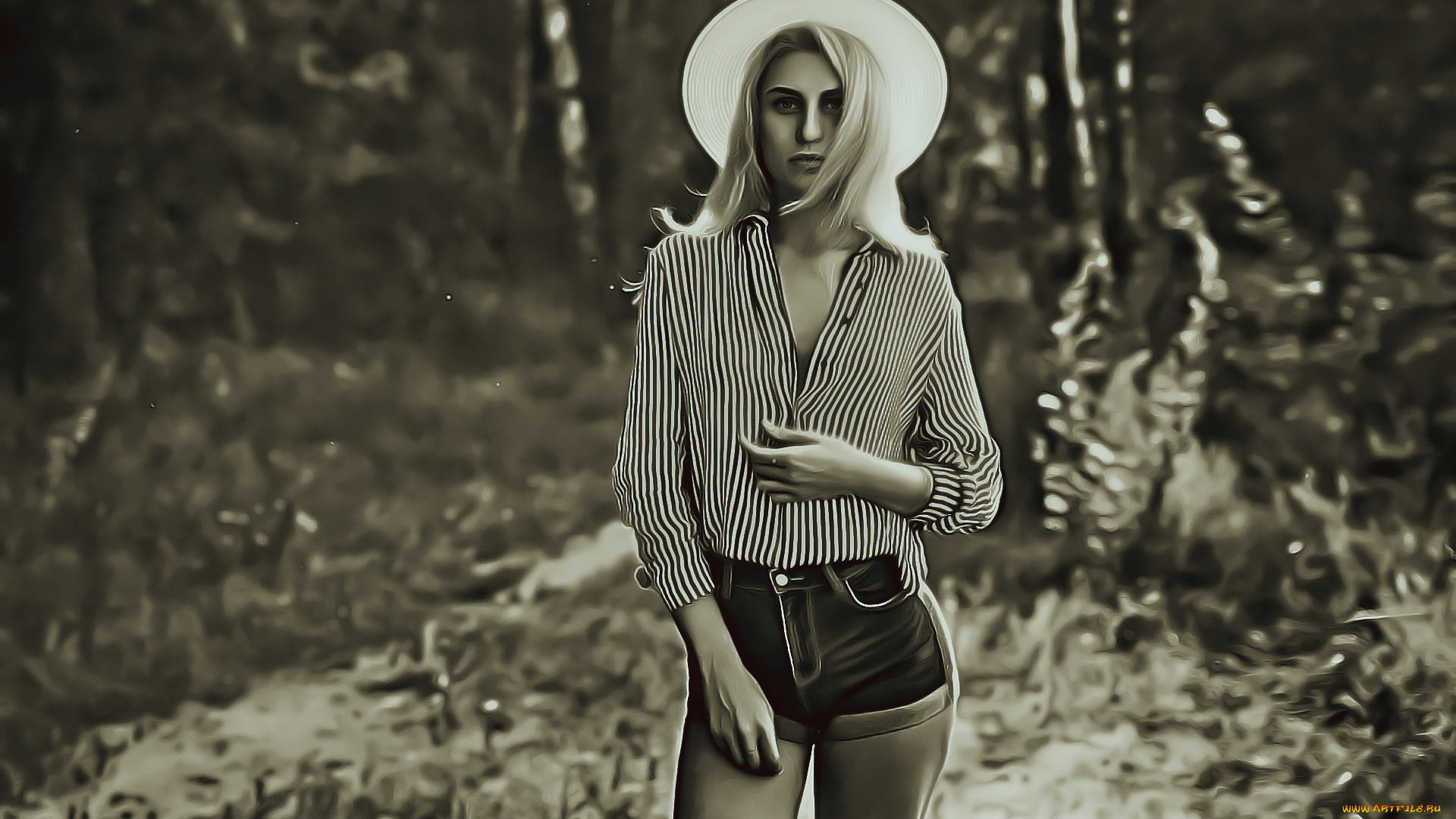 календари, компьютерный, дизайн, шляпа, девушка, шорты, растение, природа