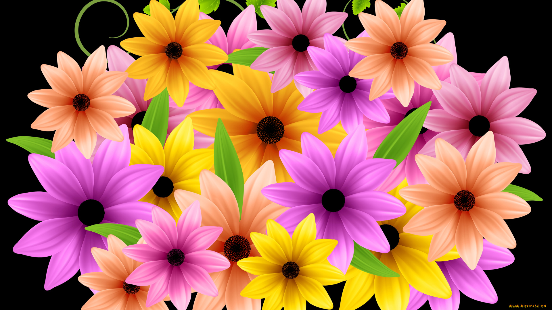 векторная, графика, цветы, , flowers, фон, цветы