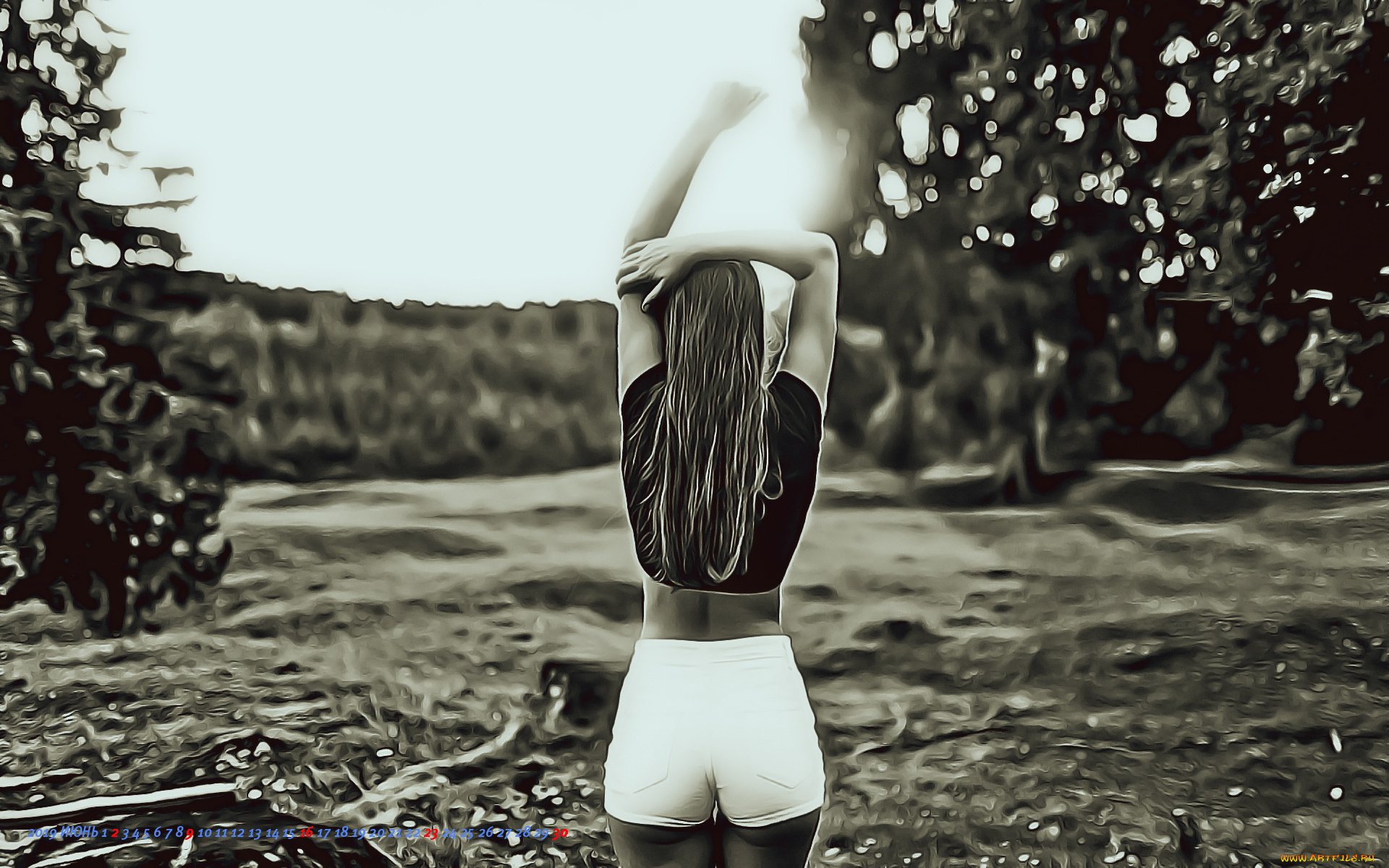 календари, компьютерный, дизайн, шорты, девушка, флора, растение, природа