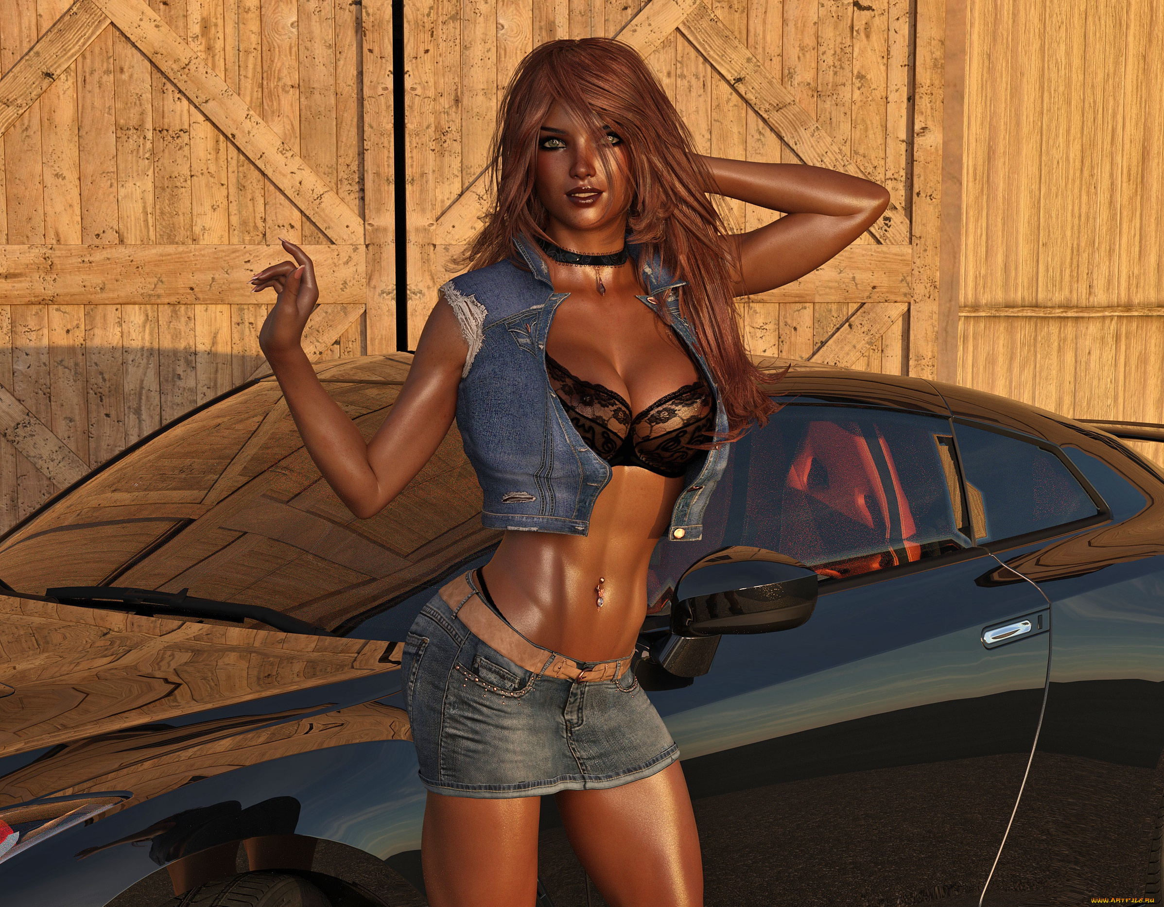 3д, графика, люди-авто, мото, , people-, car, , , moto, фон, взгляд, девушка