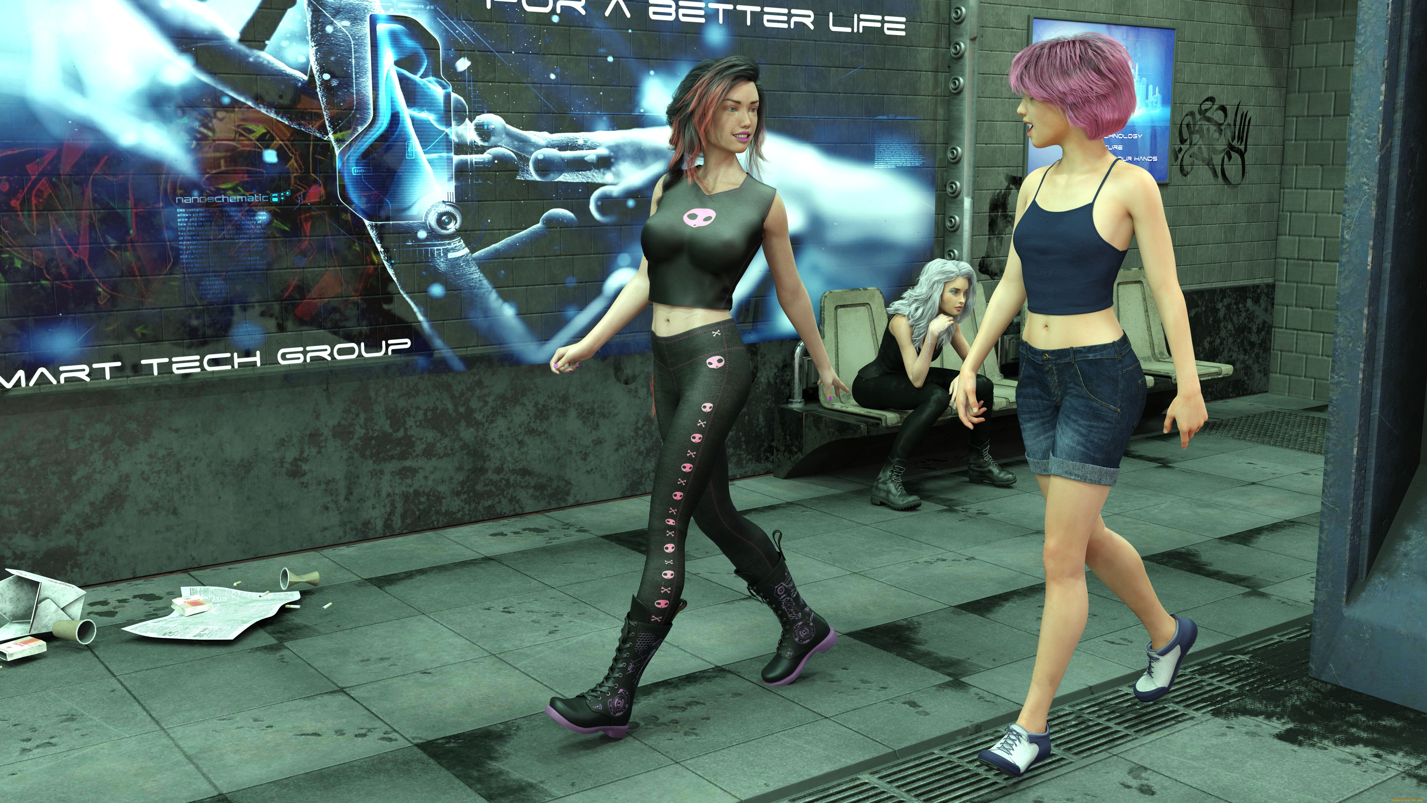 3д, графика, фантазия, , fantasy, девушки, фон, взгляд