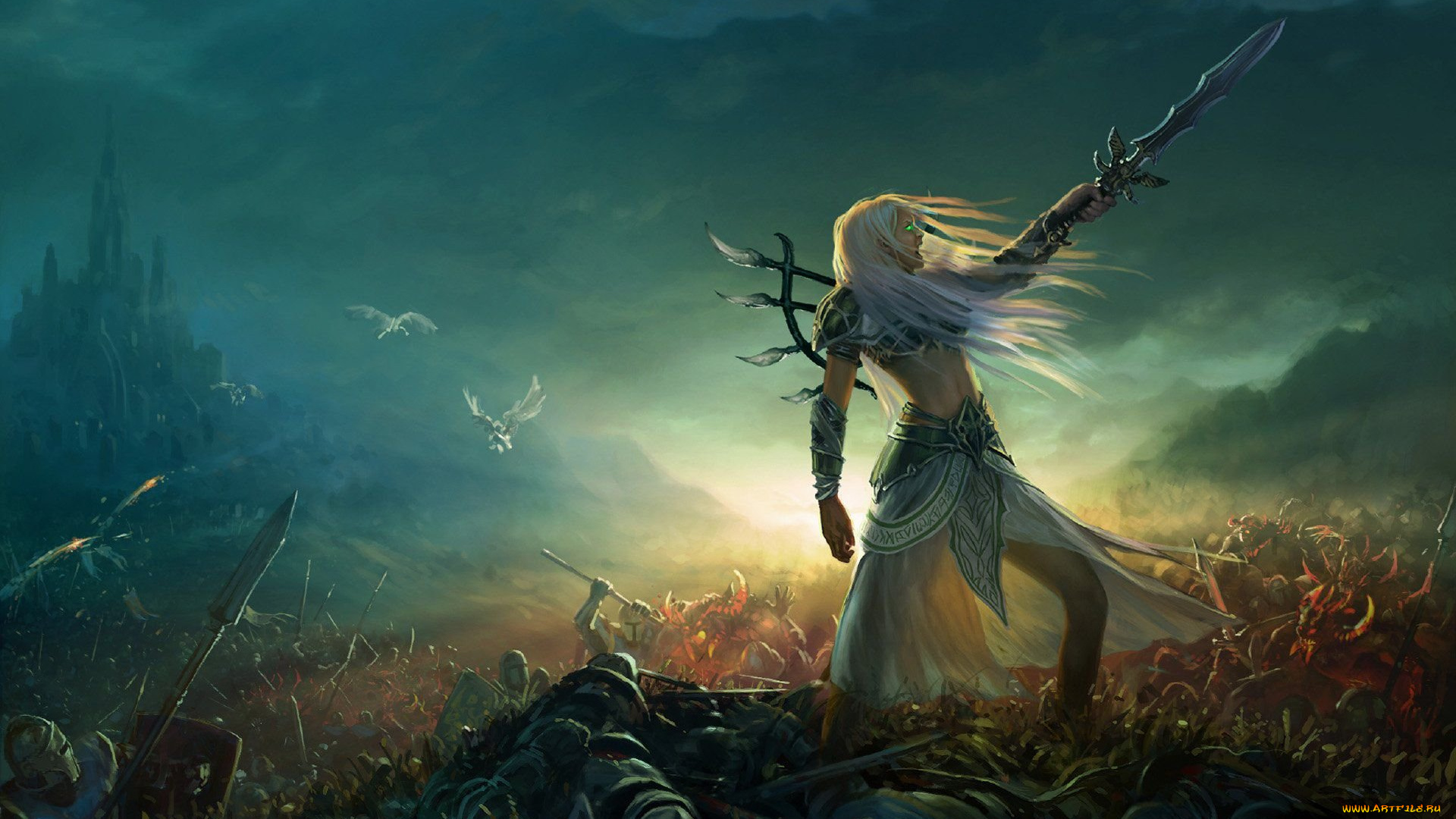 видео, игры, heroes, of, might, and, magic, vi, девушка, меч, замок, войска, битва