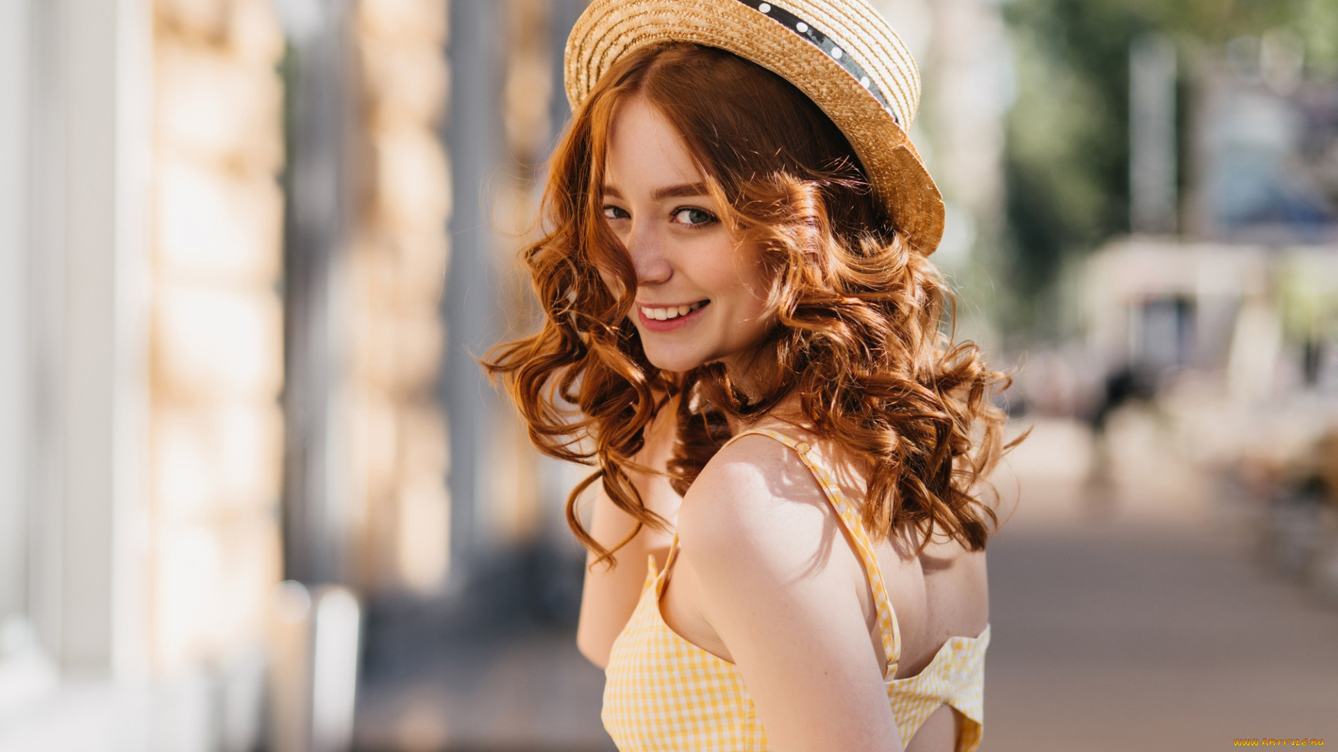 девушки, -, рыжеволосые, и, разноцветные, рыженькая, шляпка, улыбка