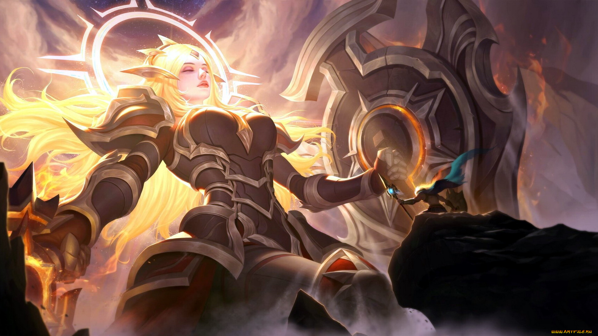 видео, игры, league, of, legends, leona, нимб, щит, человек