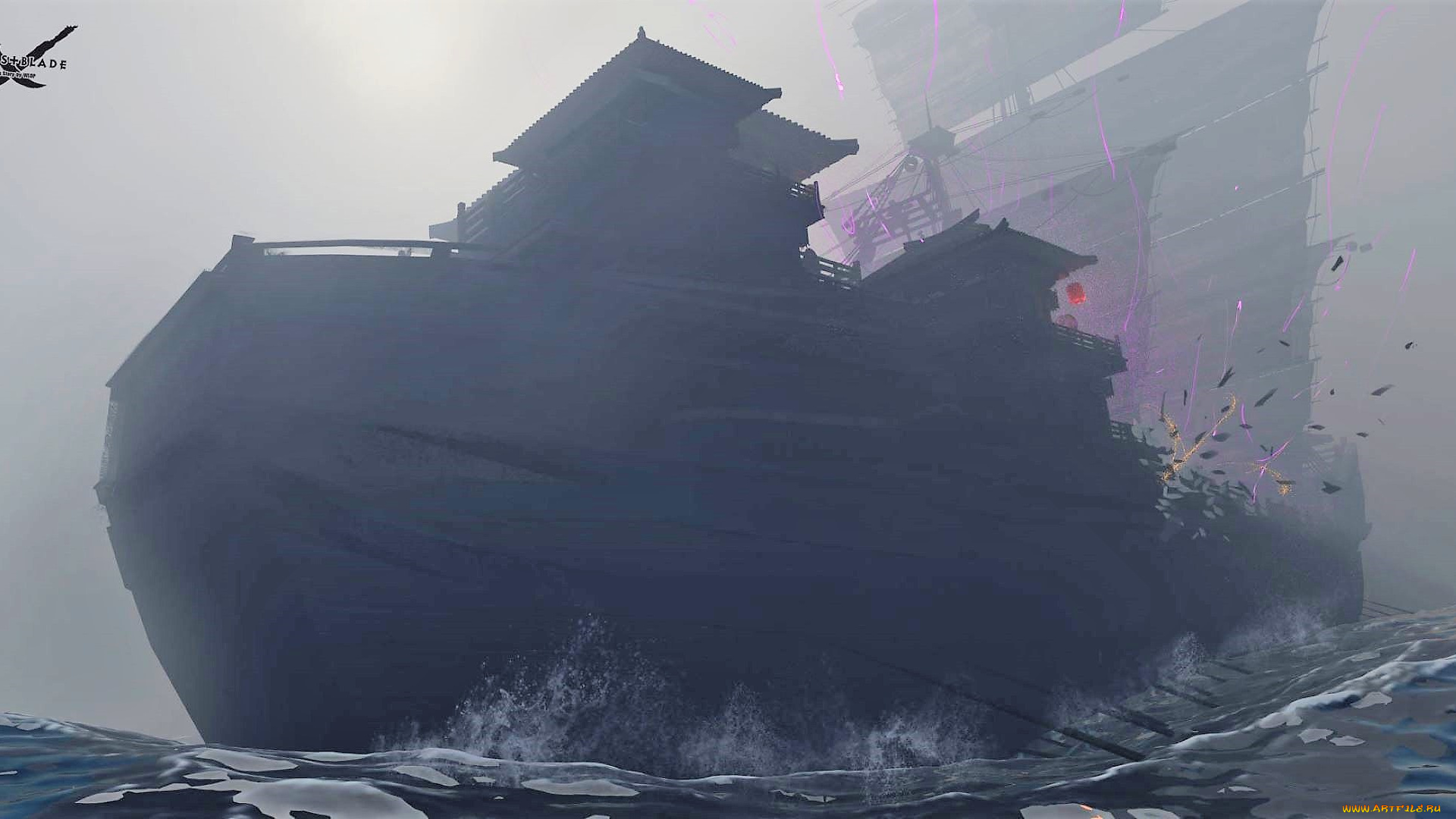 фэнтези, _ghost, blade, , , призрачный, клинок, корабль, море, паруса, туман