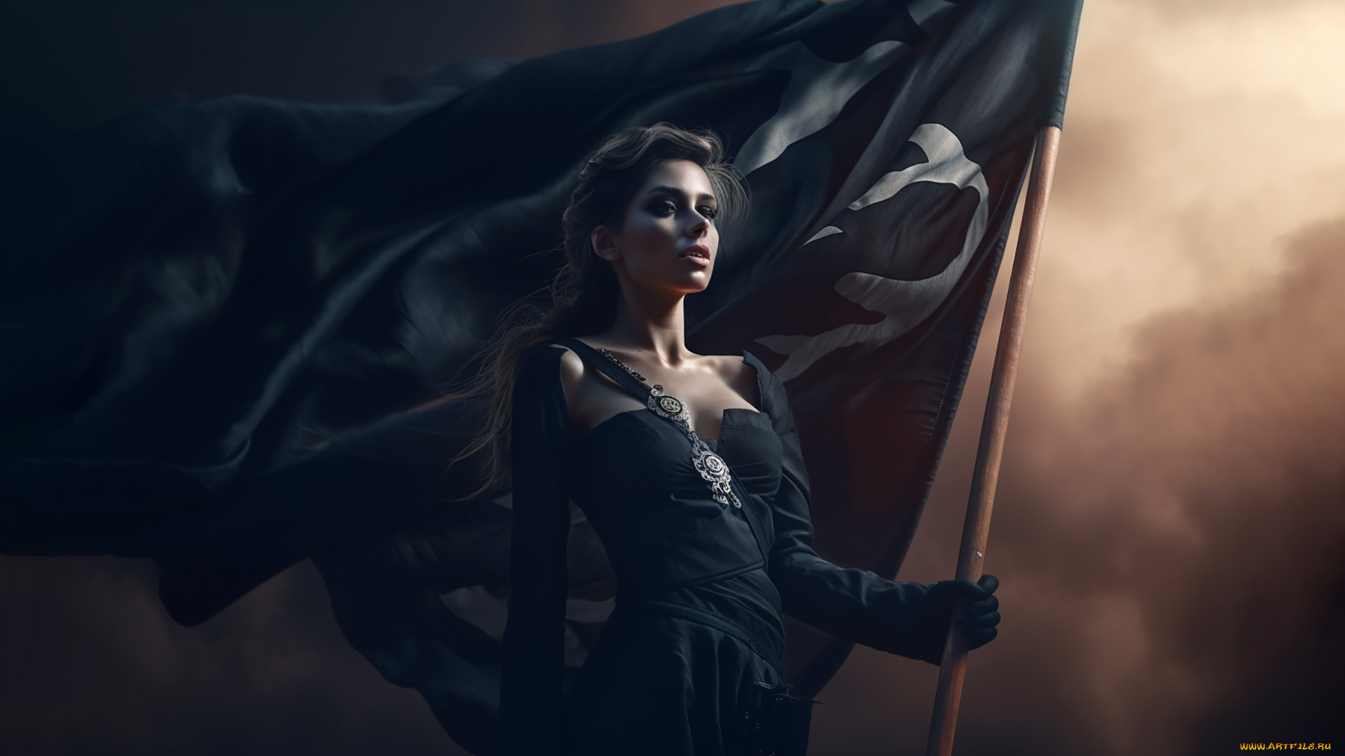 рисованное, люди, нейросетевые, девушки, нейросети, девушка, с, флагом