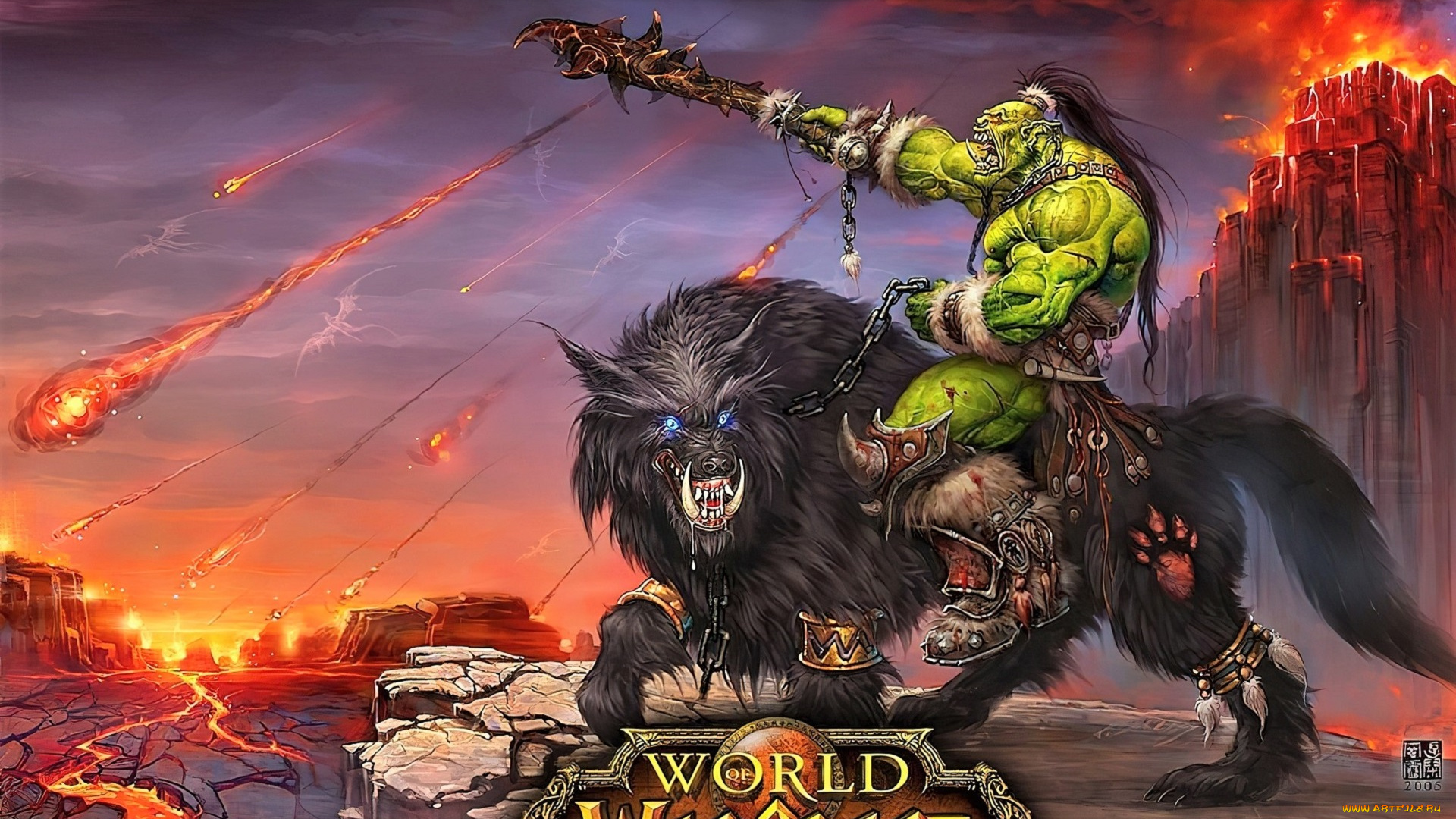 видео, игры, world, of, warcraft, орк, волк, магия, огонь