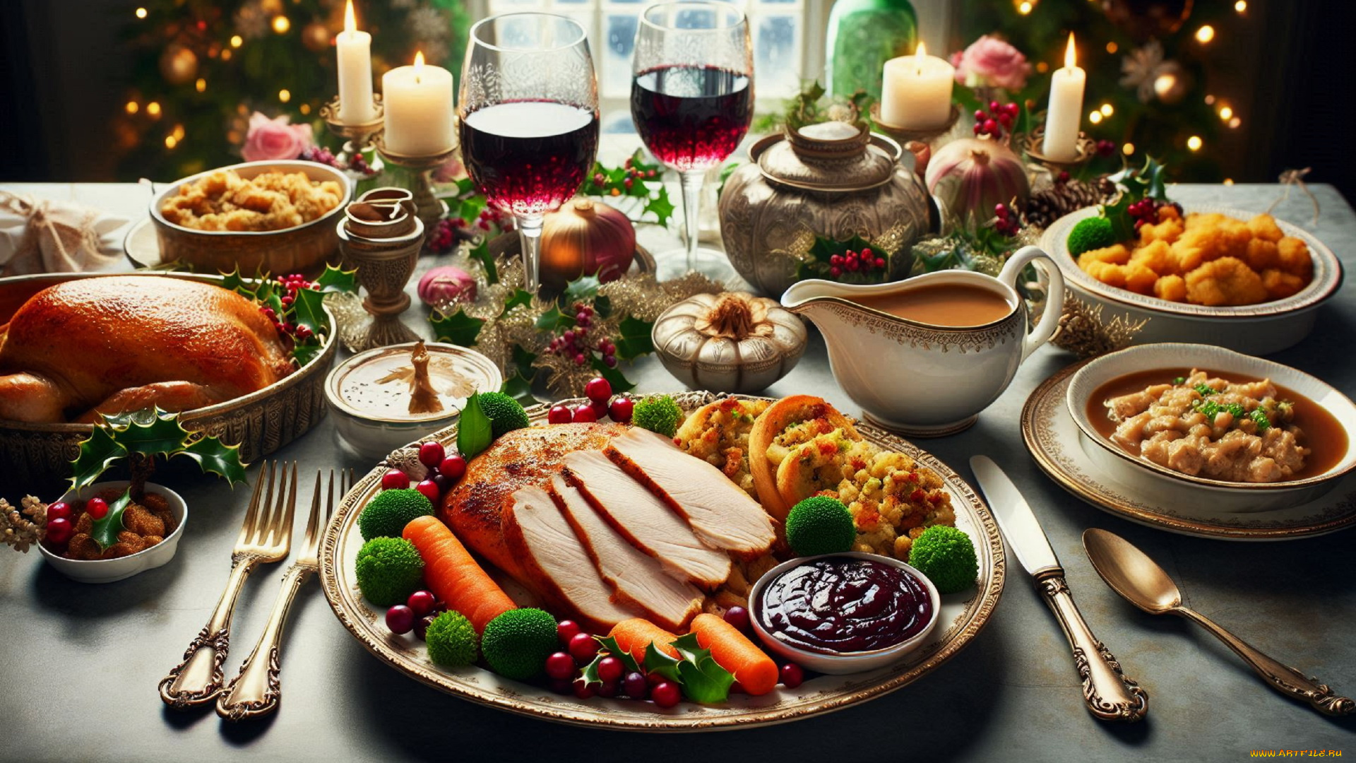 3д, графика, еда-, food, праздничный, стол