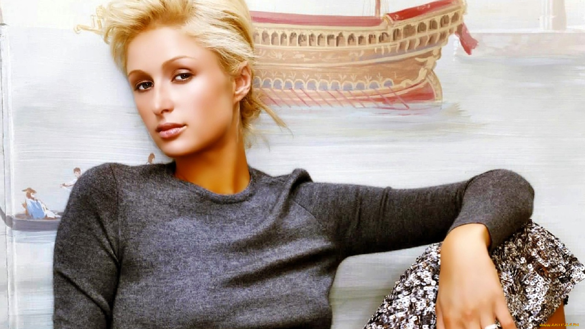 девушки, paris, hilton, блондинка, свитер, лицо, корабль