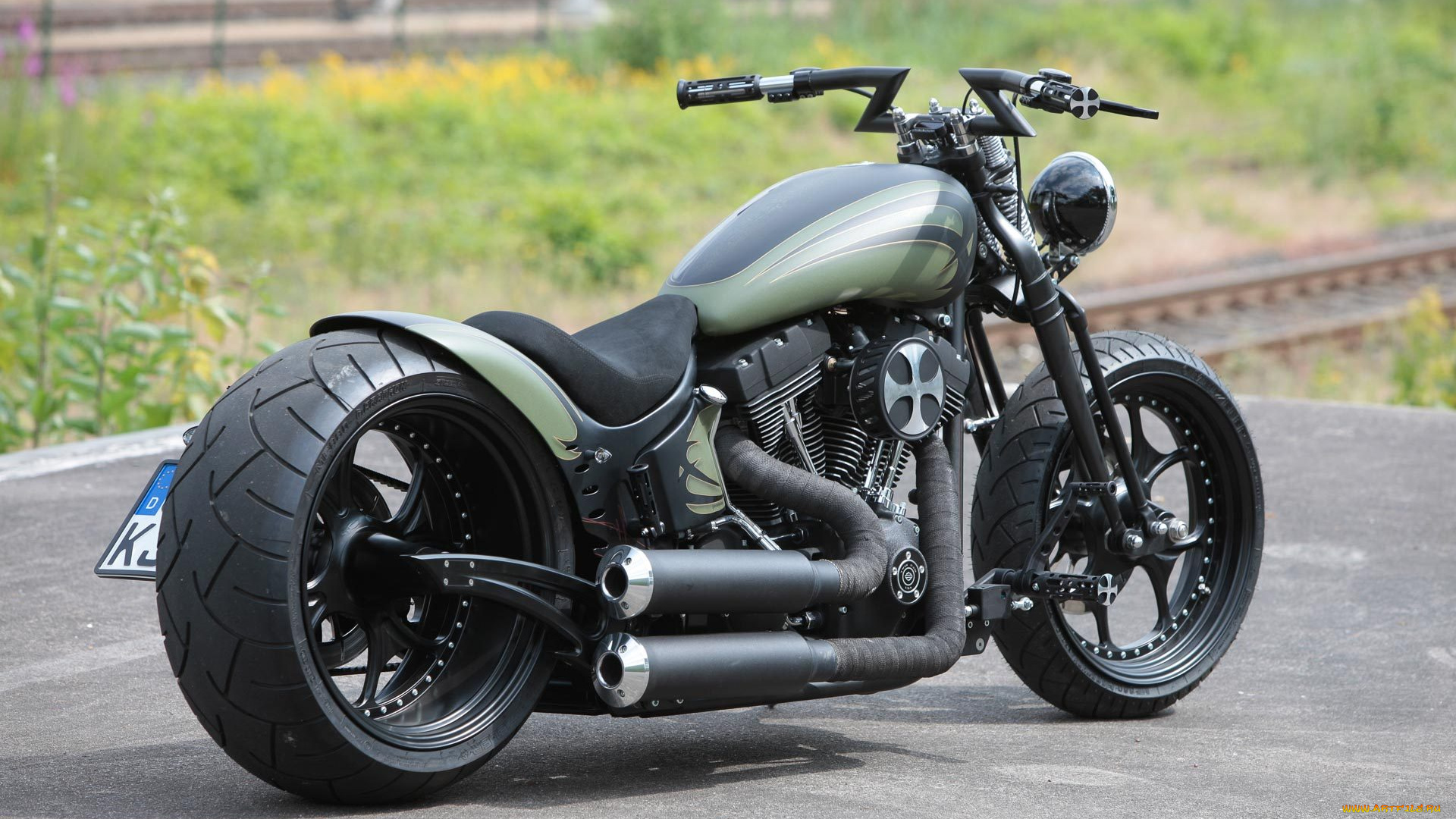 харлей, мотоциклы, harley-davidson, мотоцикл, байк, чёрно-зелёный, thunderbike, customs