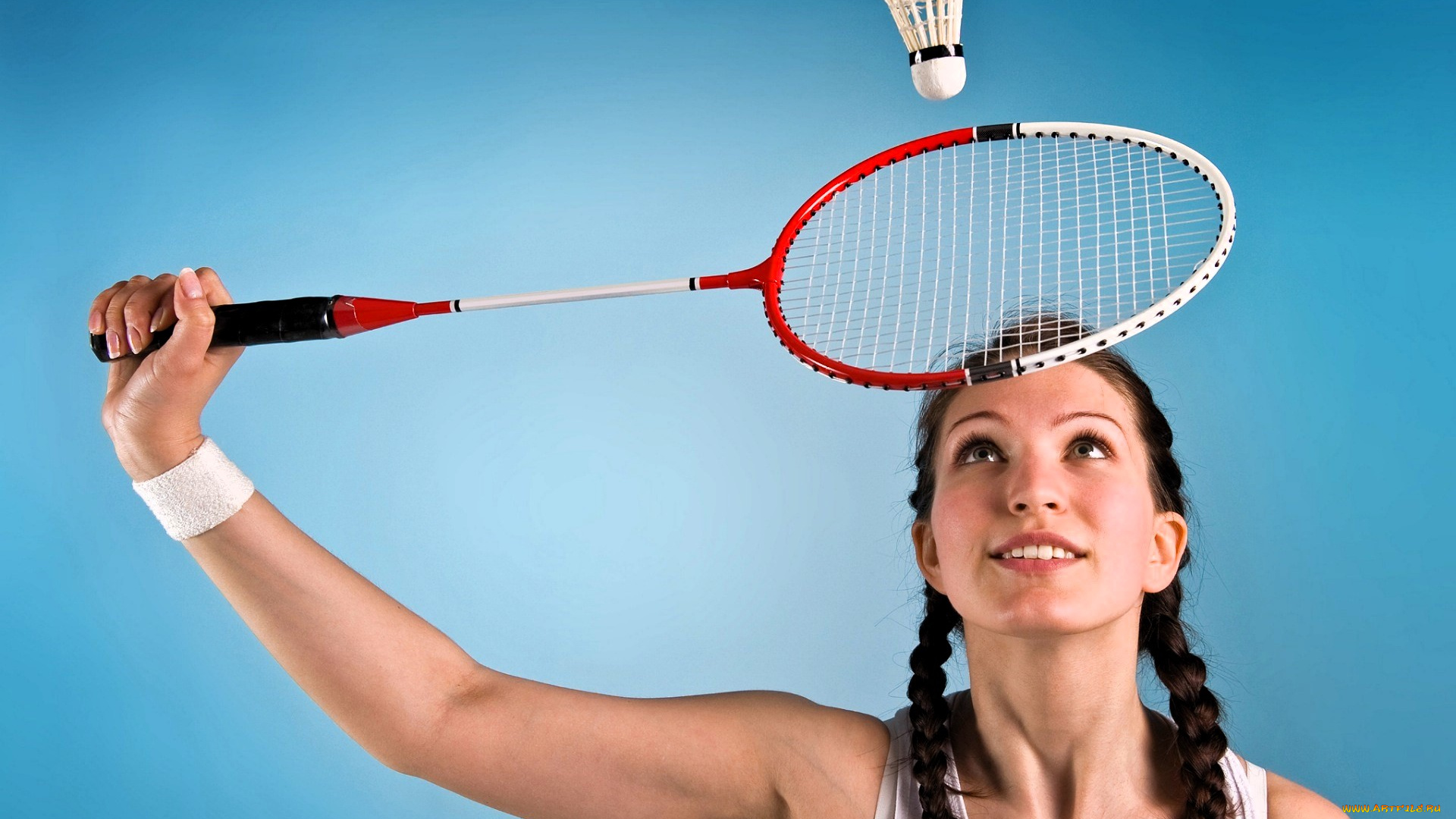 спорт, -, другое, бадминтон, ракетка, волан, девушка, лицо