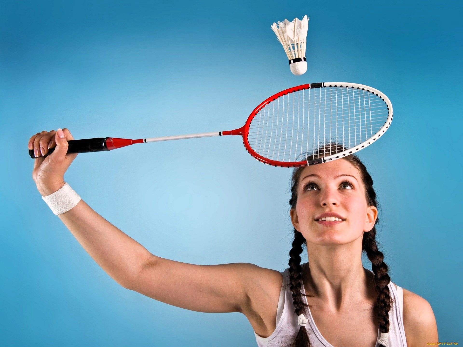 спорт, -, другое, бадминтон, ракетка, волан, девушка, лицо