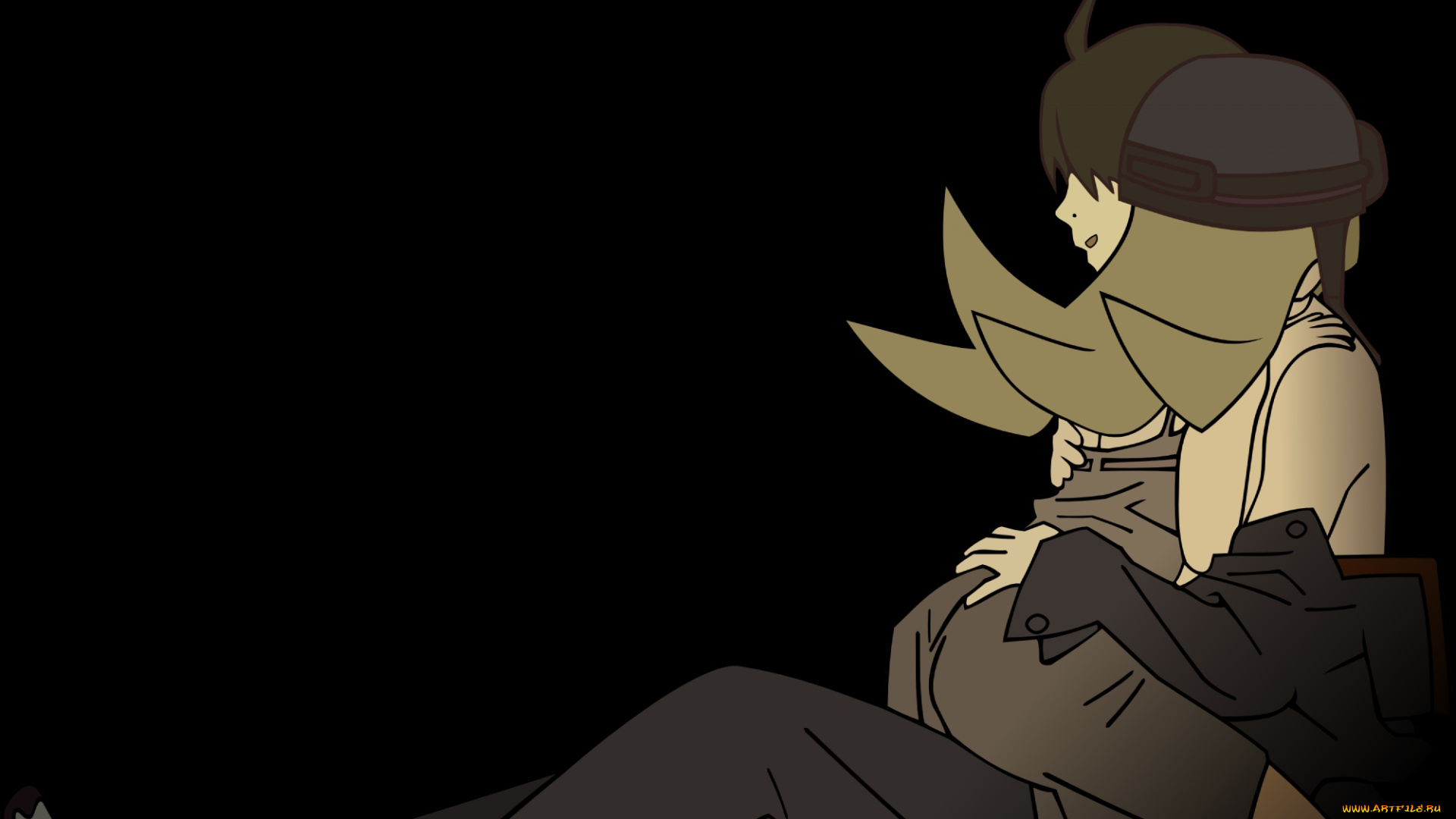 аниме, bakemonogatari, укус, oshino, shinobu, девушка, платье, шлем, araragi, koyomi, мужчина