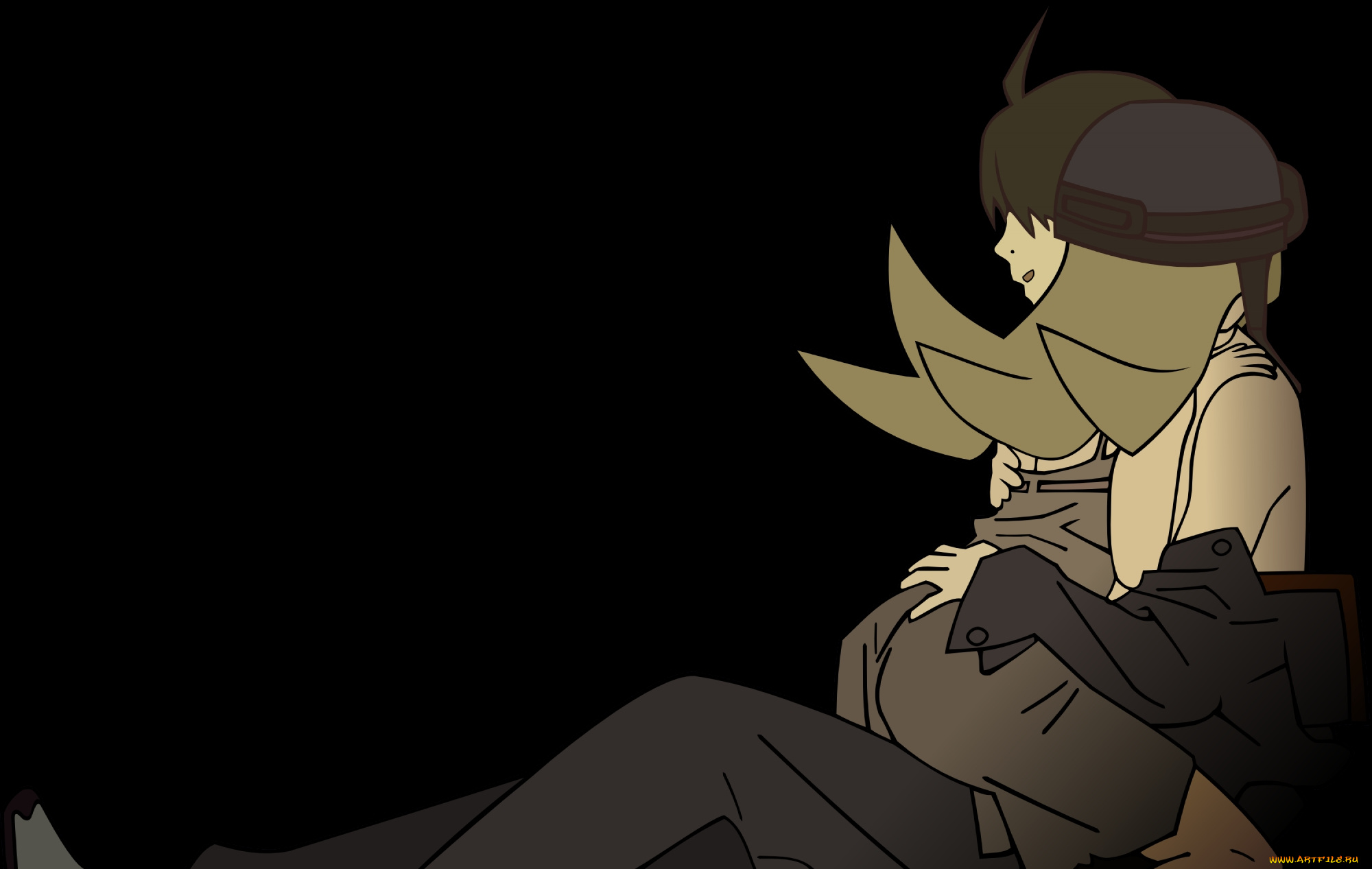 аниме, bakemonogatari, укус, oshino, shinobu, девушка, платье, шлем, araragi, koyomi, мужчина