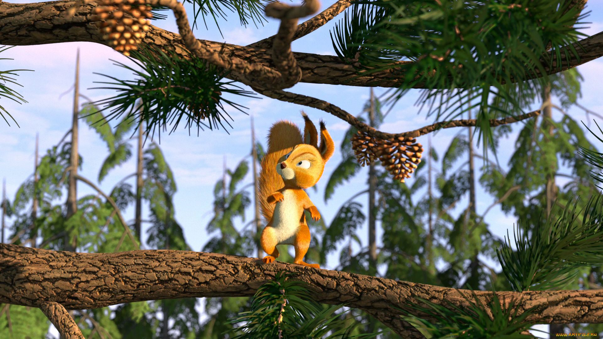 маша, медведь, мультфильмы, белка, шишки, хвоя