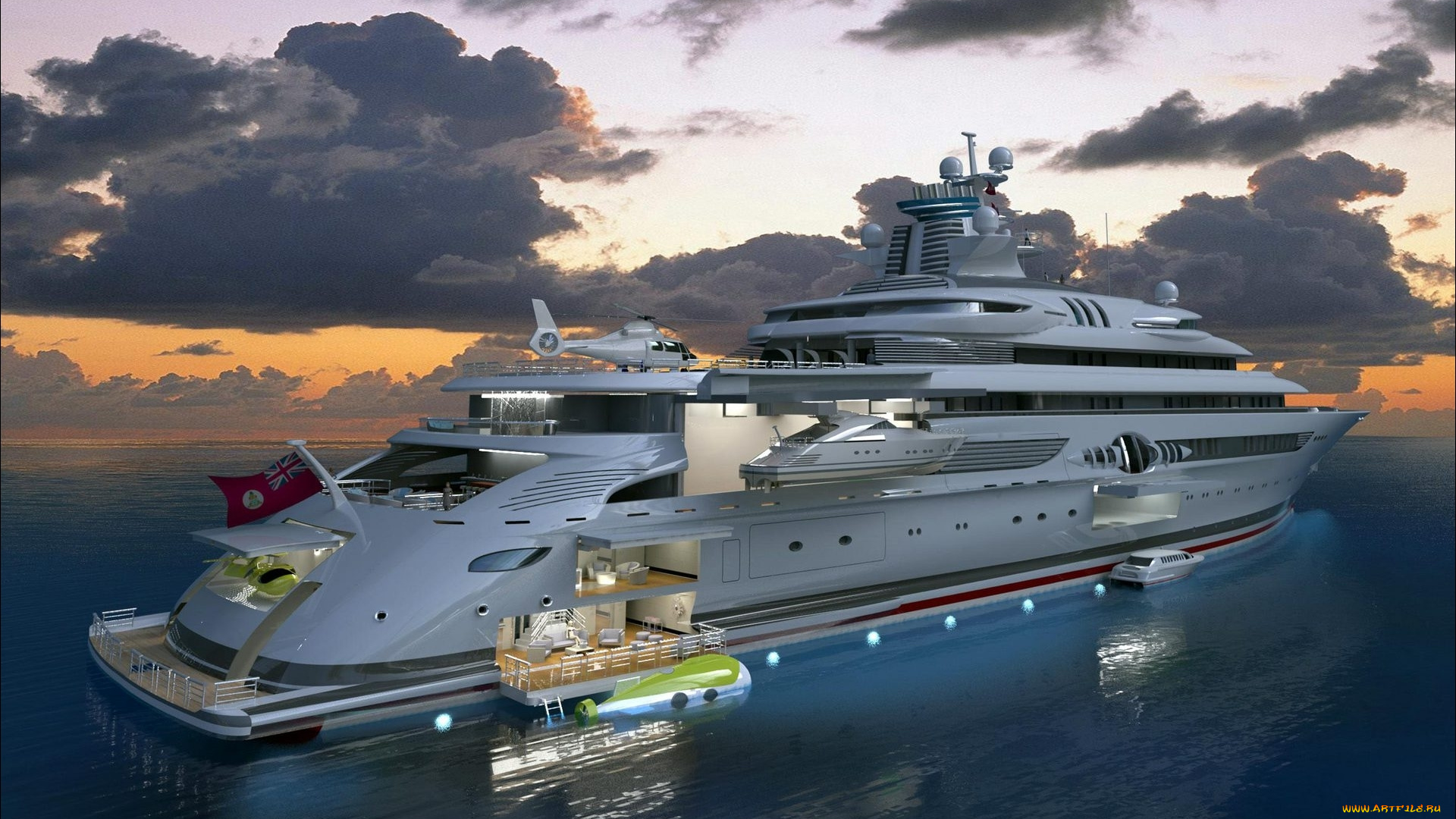 ships, of, the, future, корабли, 3d, суперяхта, вертолет, проэкт, минилодка