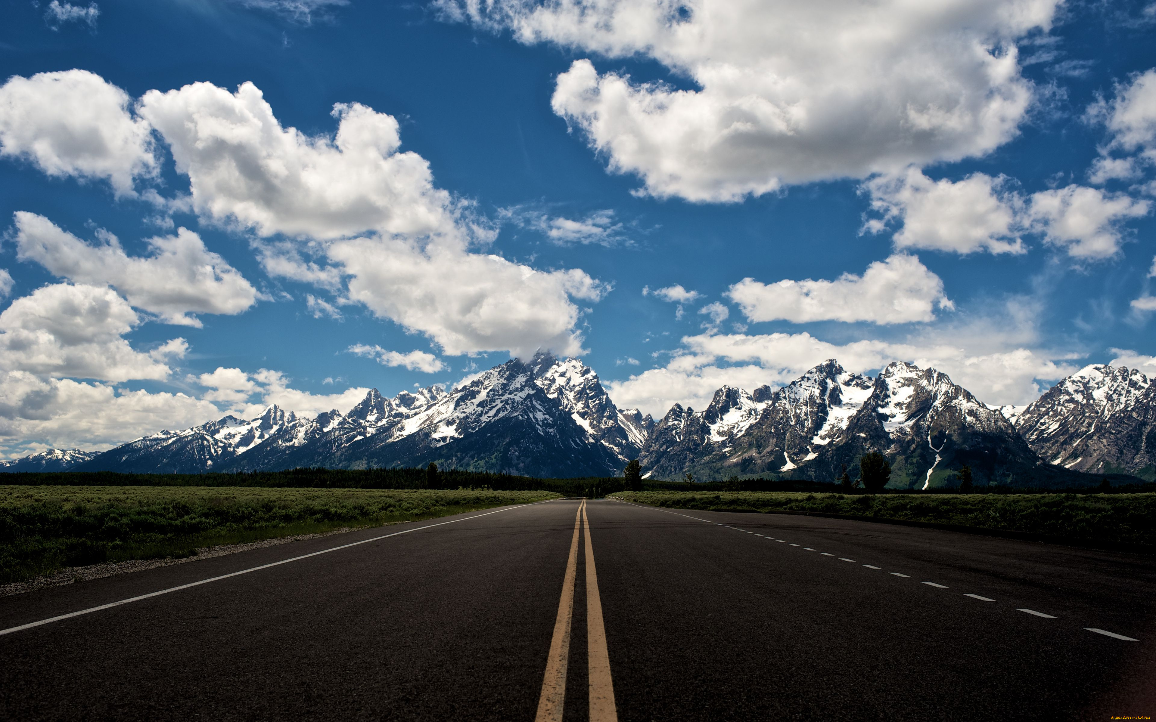 grand, teton, national, park, природа, дороги, горы, облака