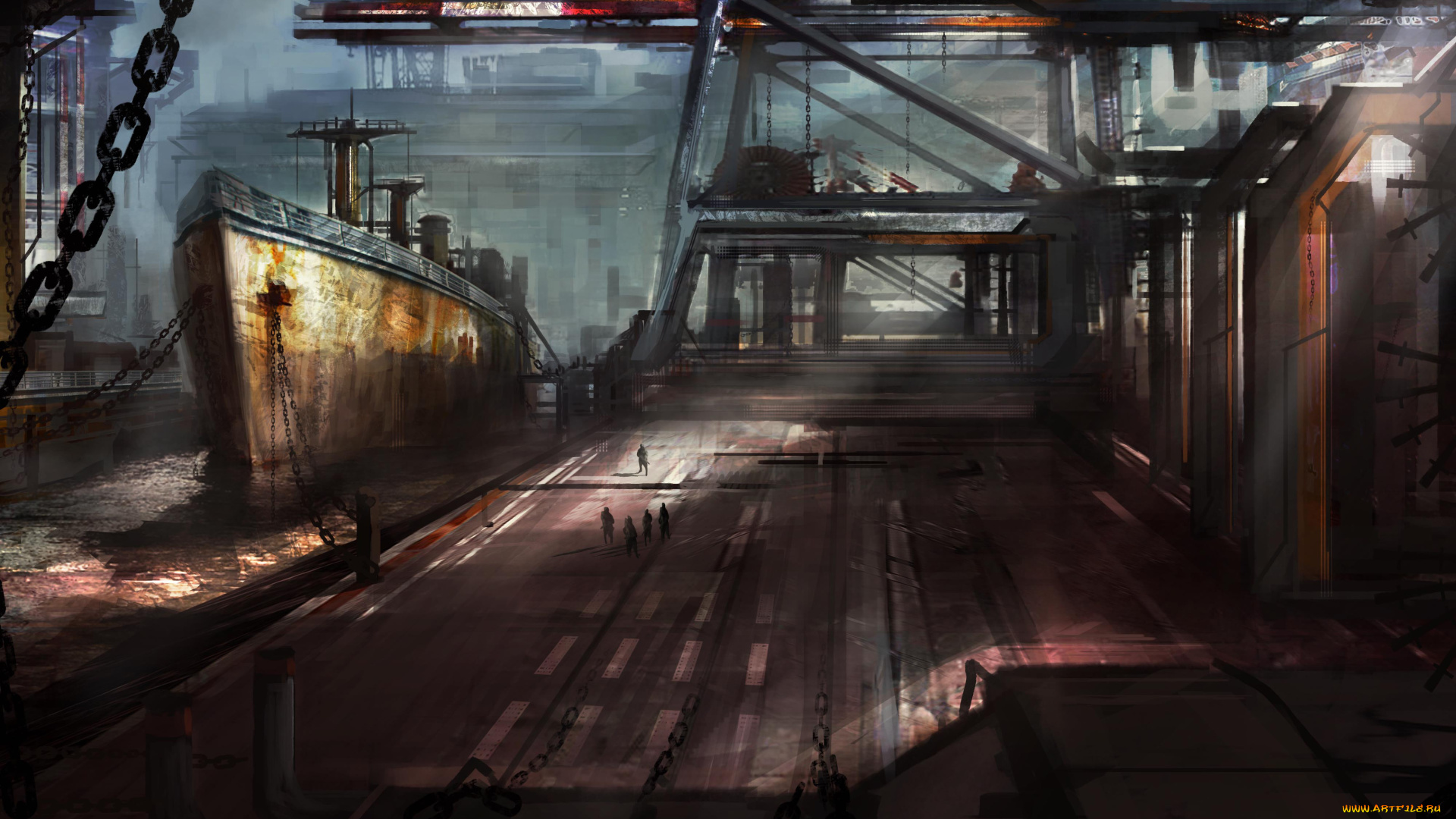 фэнтези, другое, корабль, порт, цепи