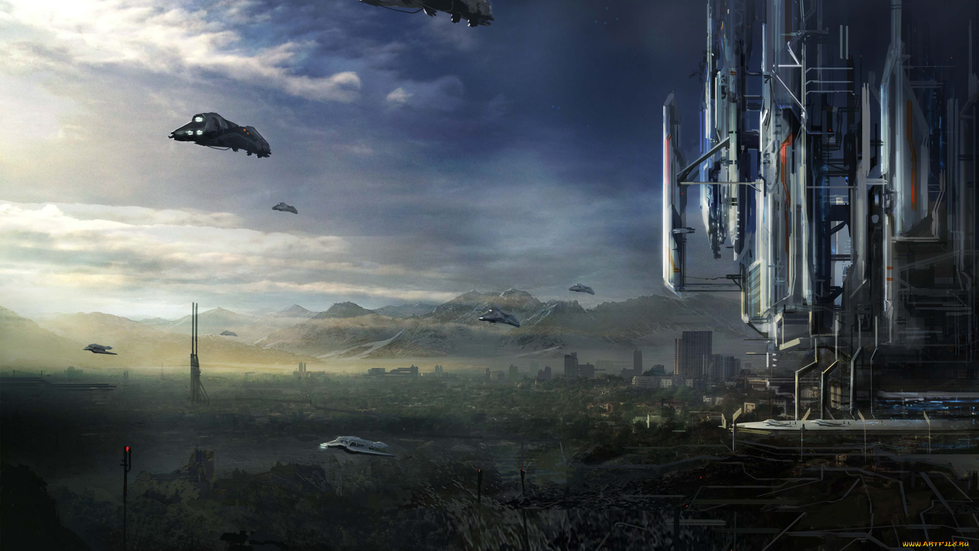 фэнтези, космические, корабли, звездолеты, станции, станция
