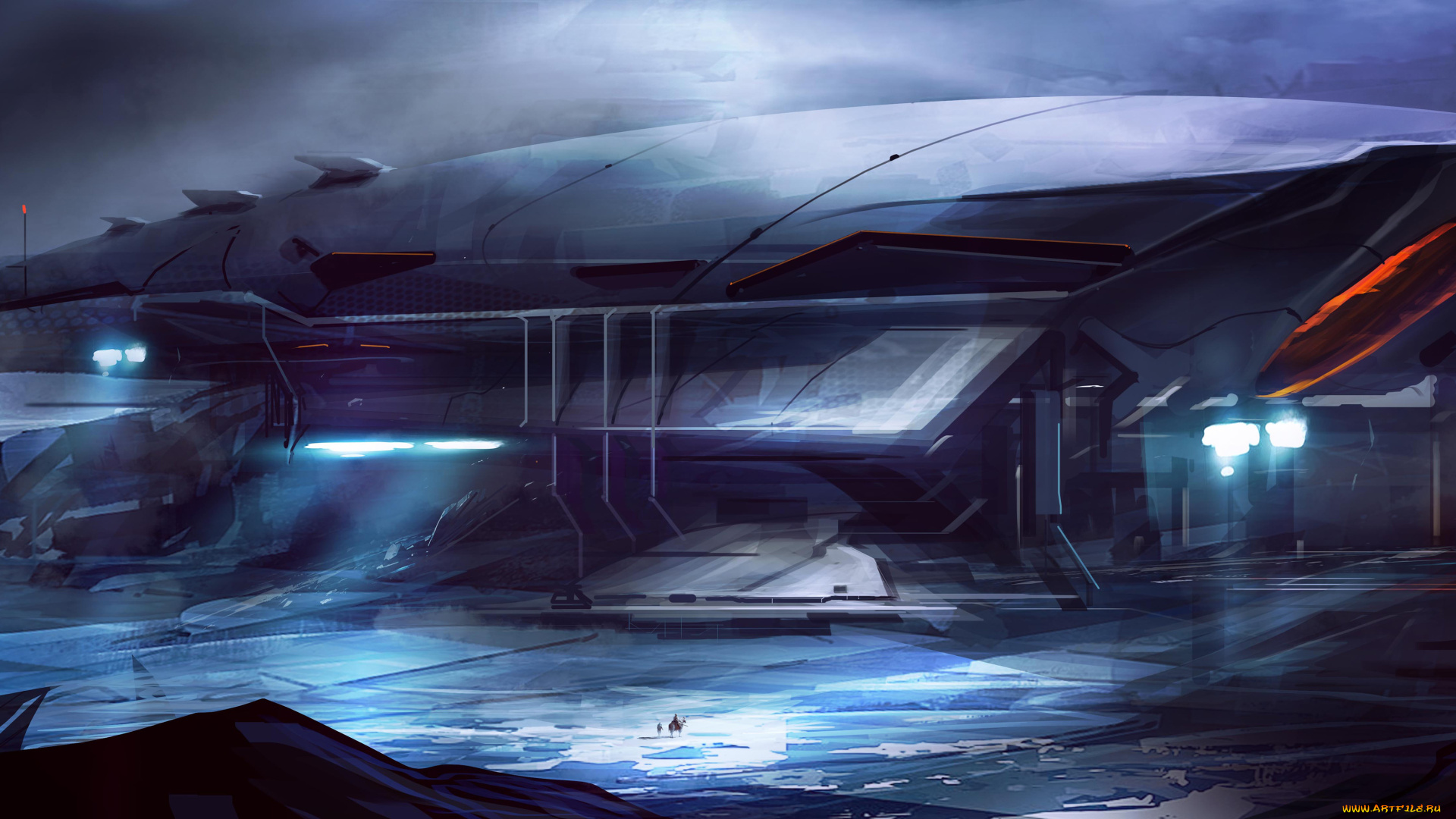 фэнтези, космические, корабли, звездолеты, станции, огни