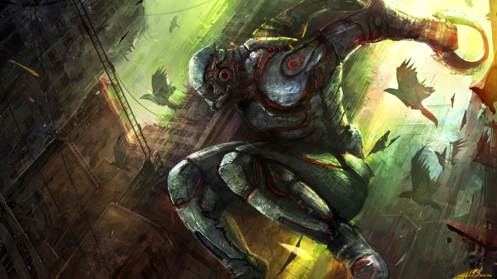 фэнтези, роботы, киборги, механизмы, вороны