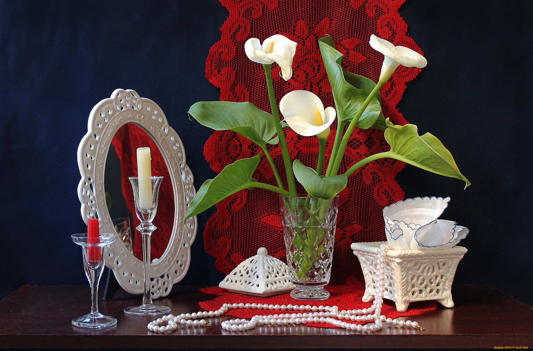 цветы, каллы, букет, ожерелье