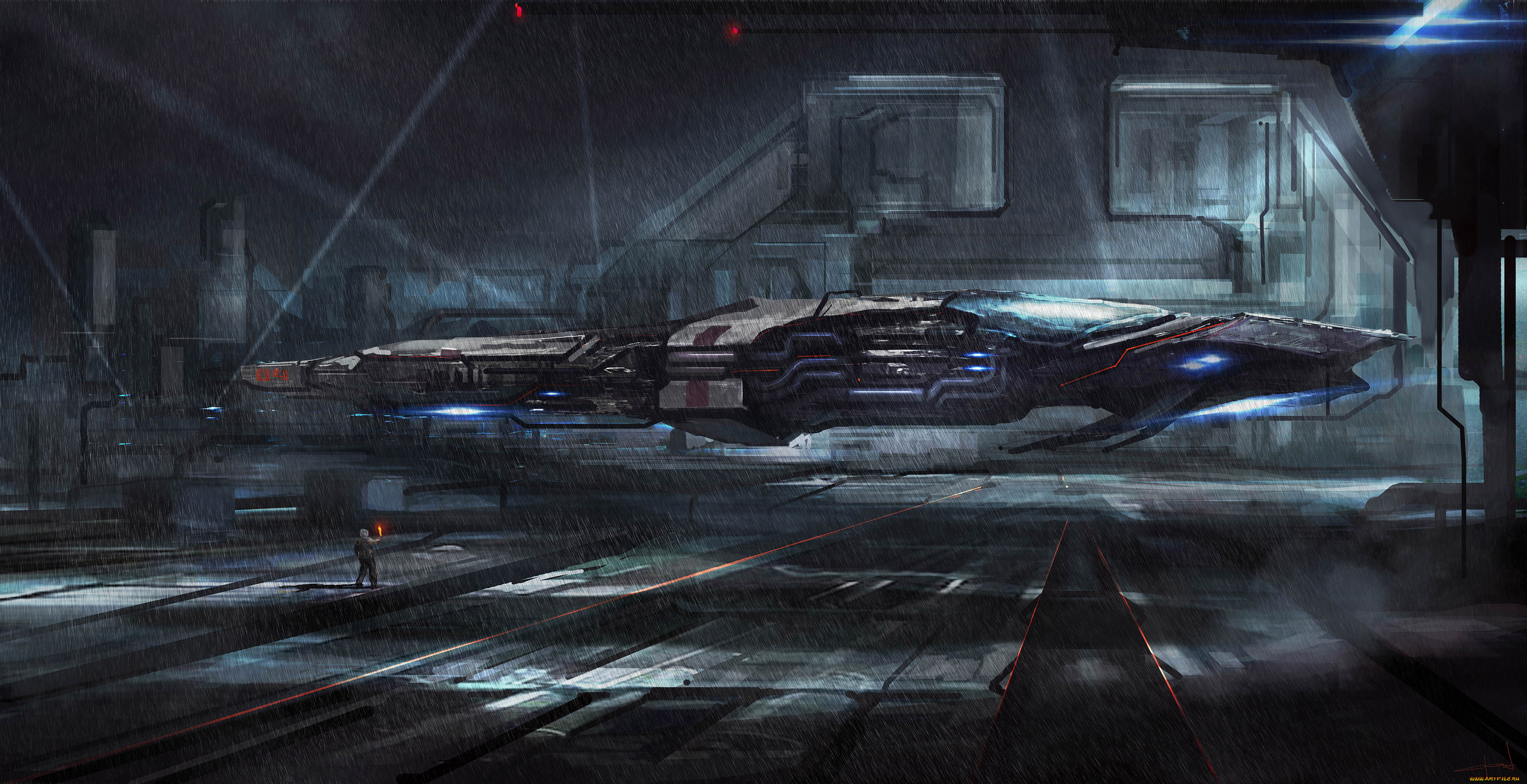 фэнтези, космические, корабли, звездолеты, станции, дождь