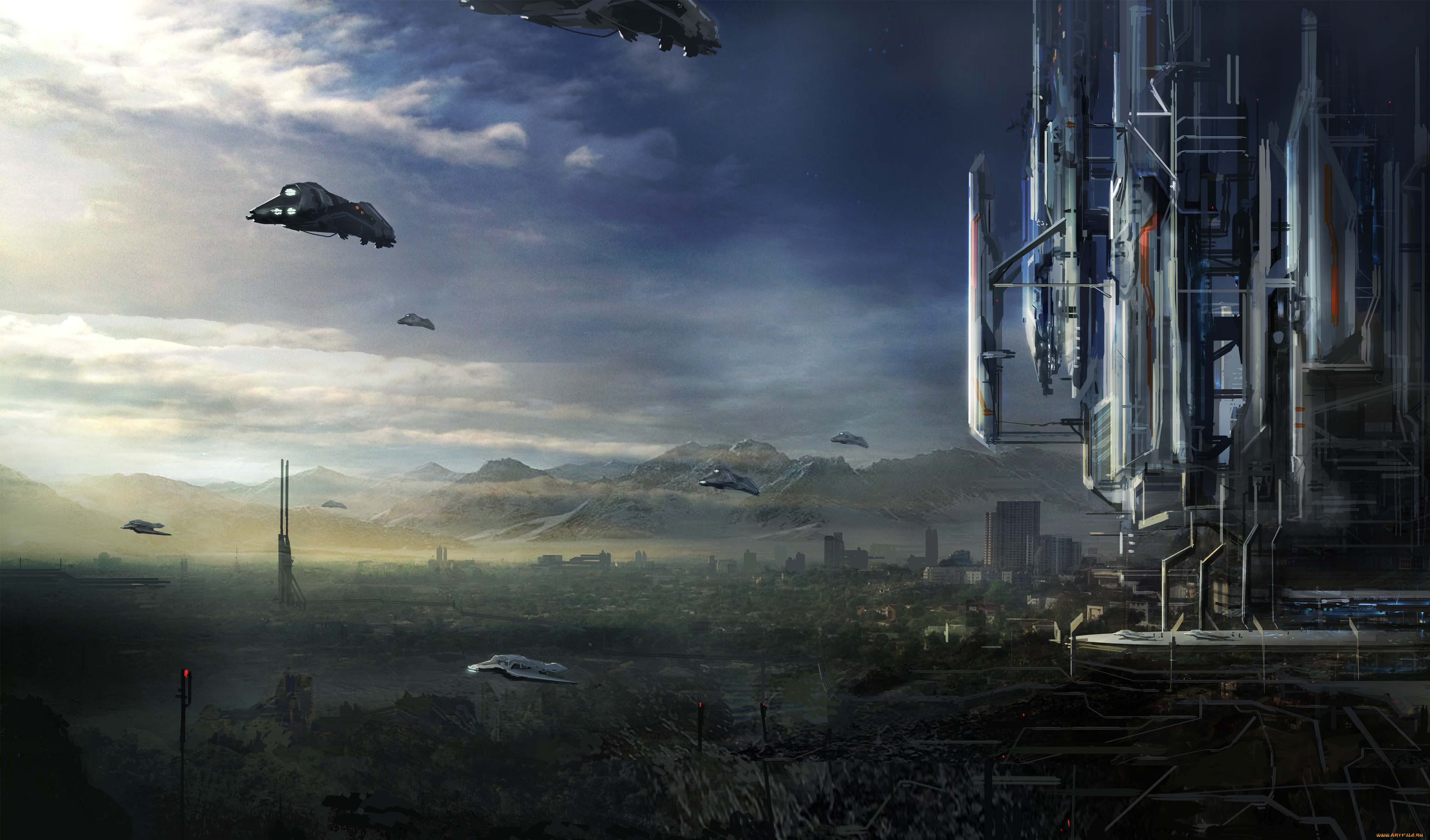 фэнтези, космические, корабли, звездолеты, станции, станция