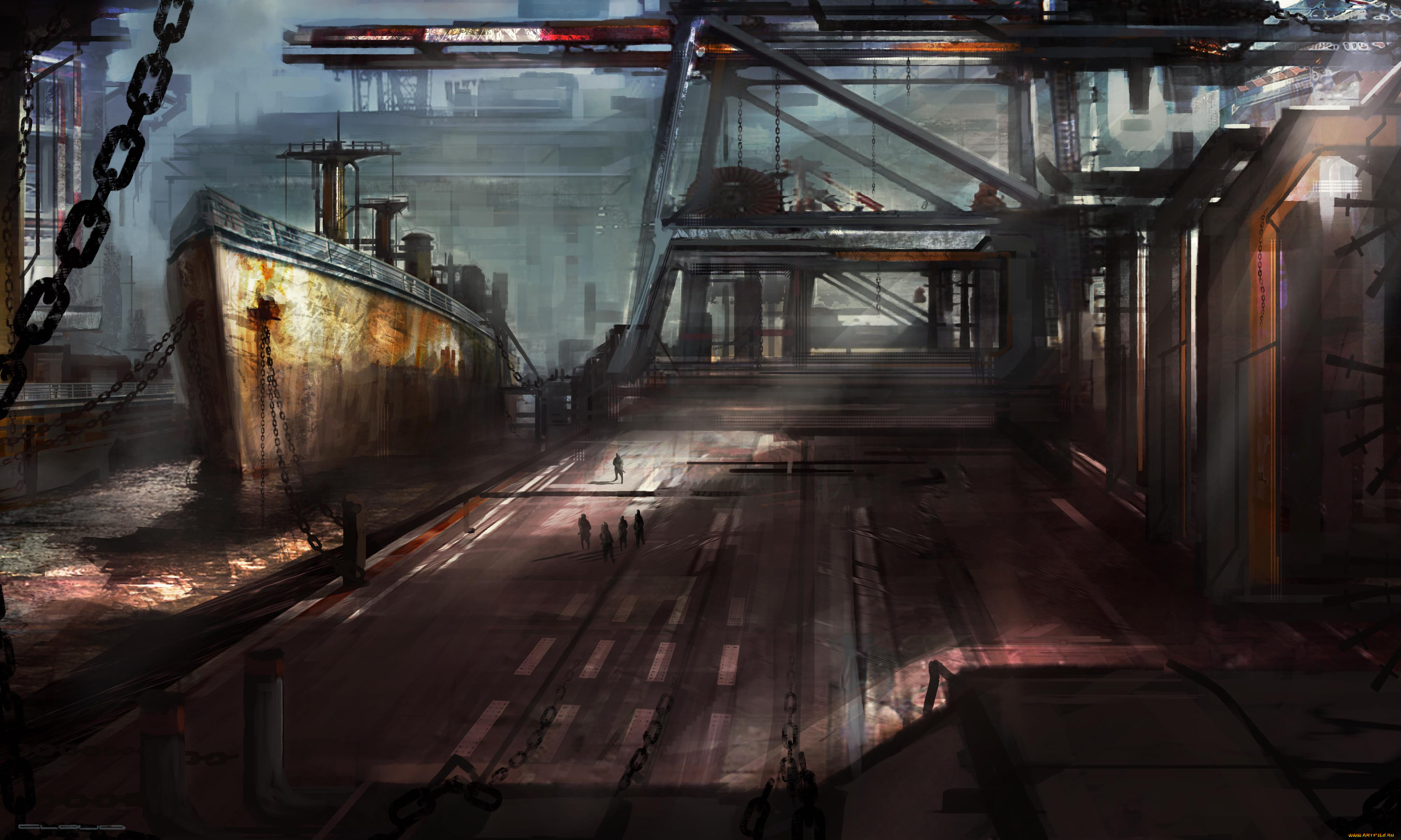 фэнтези, другое, корабль, порт, цепи