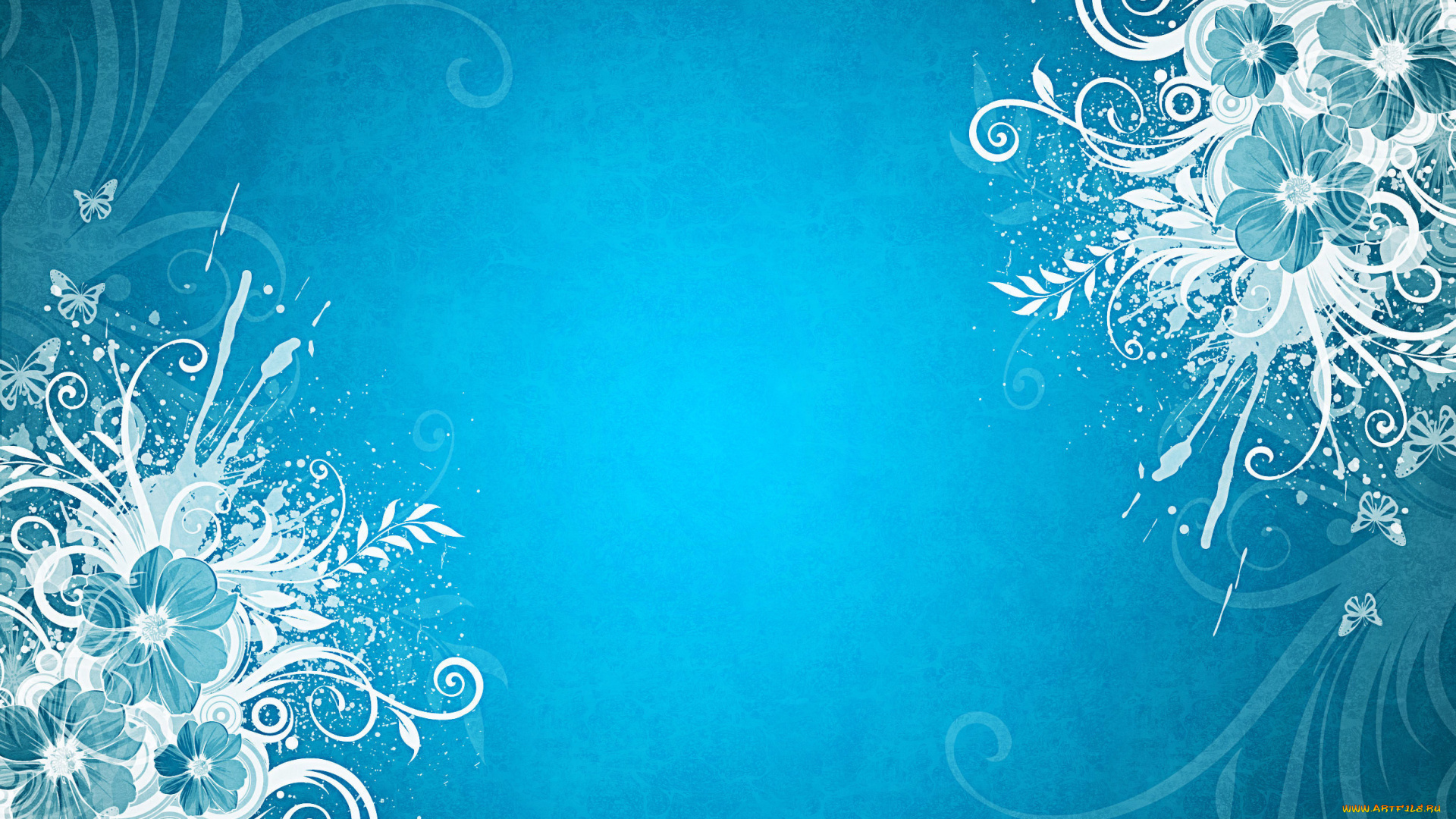 векторная, графика, цветы, бабочки, голубой, фон