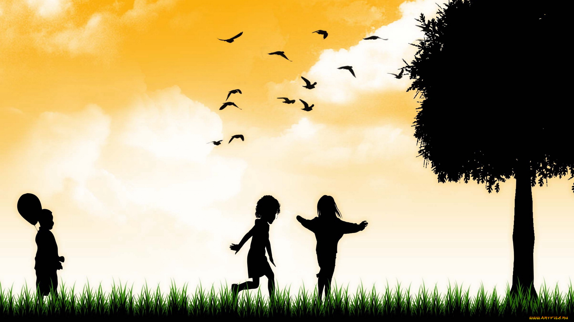 векторная, графика, дети, дерево