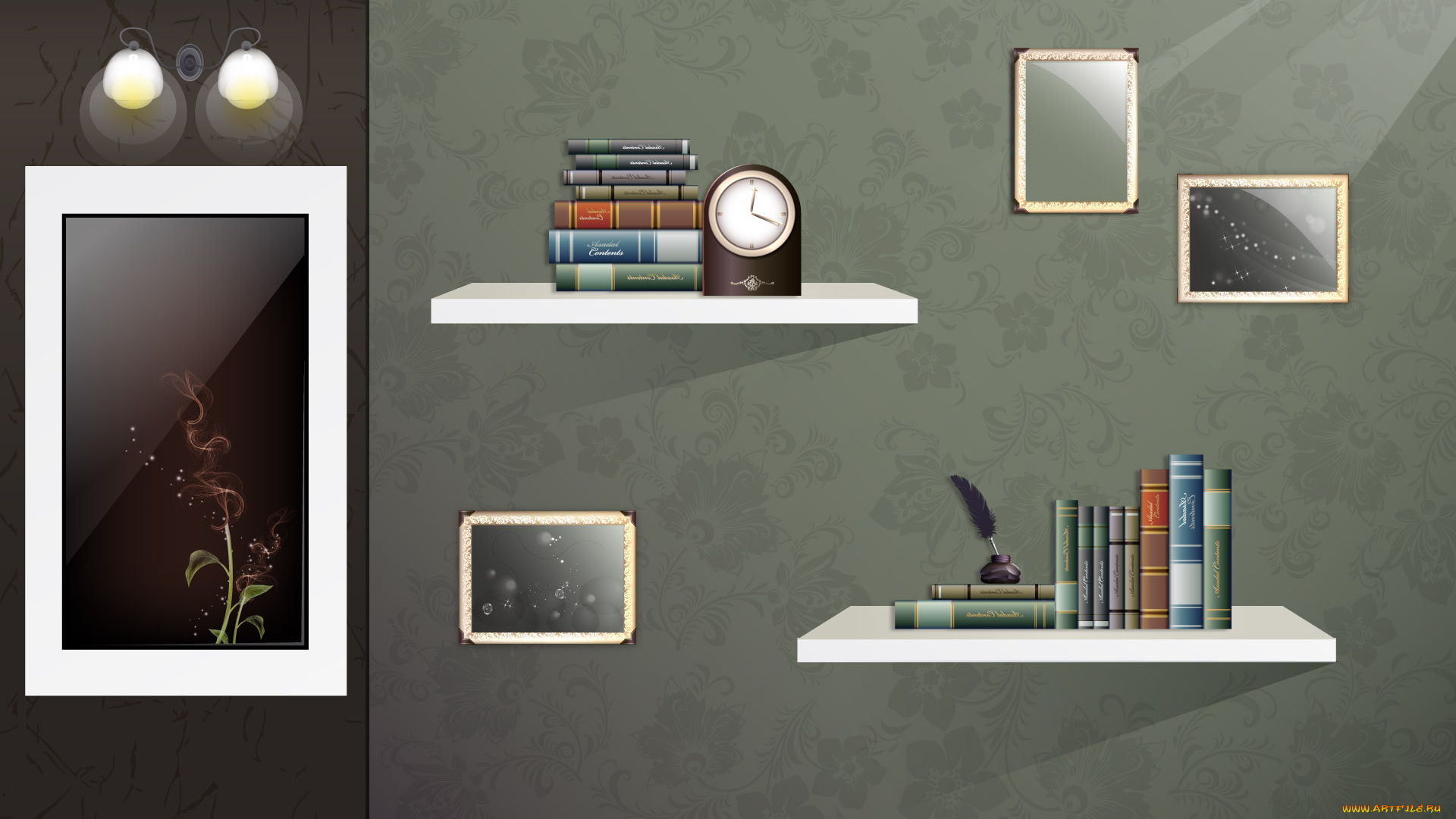 векторная, графика, интерьер, мебель, комната