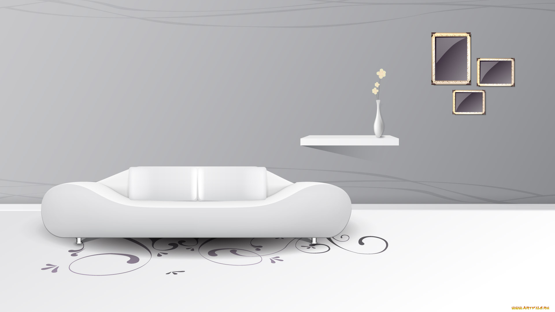 векторная, графика, интерьер, мебель, комната