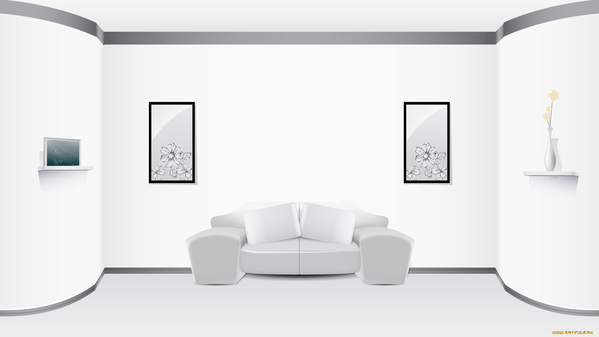 векторная, графика, интерьер, мебель, комната